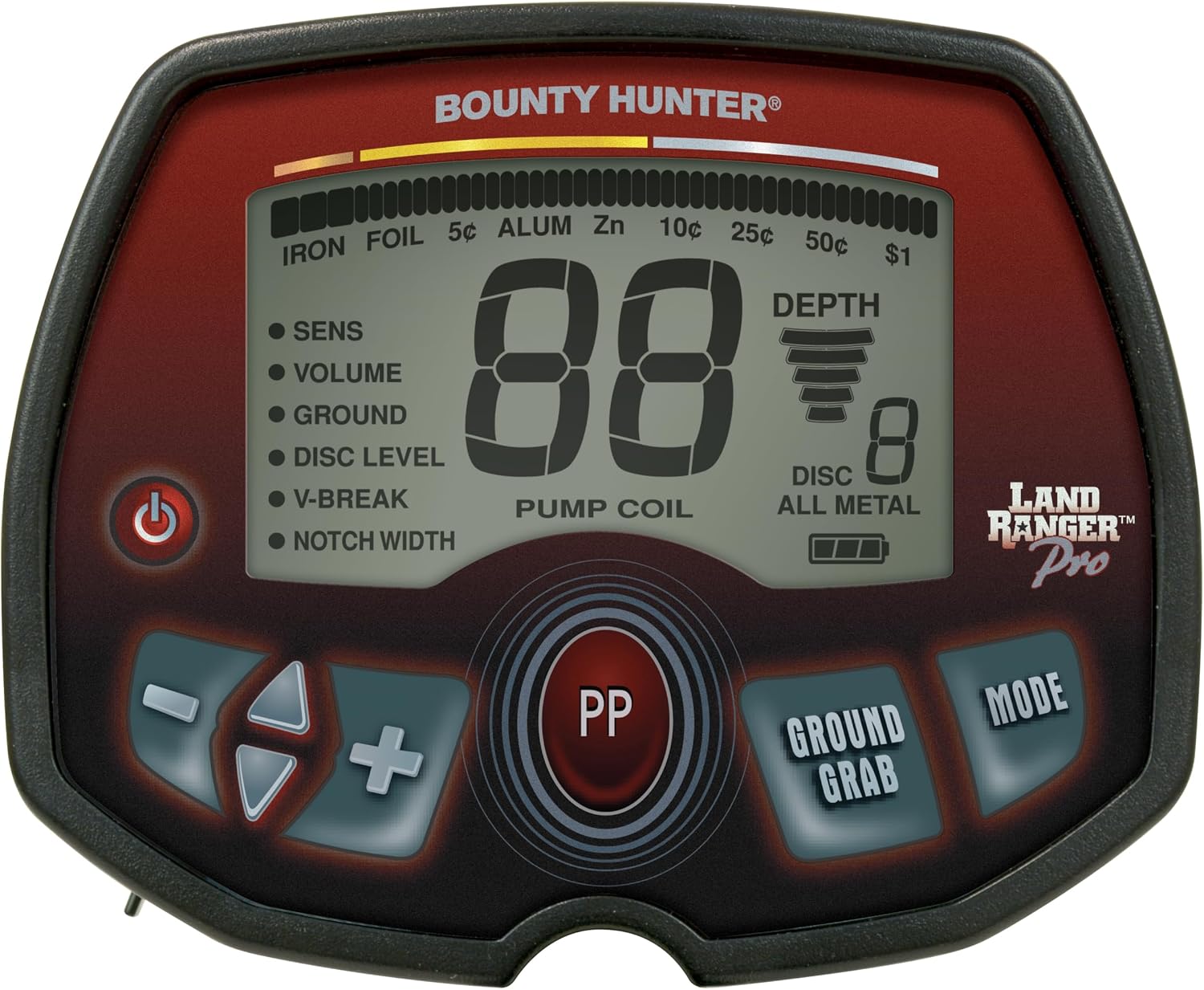 Bounty Hunter Land Ranger Pro Metal Detector for Adults with 11" DD Searchcoil, Enhanced V-Break, Ground Balancing, and Target Identification System