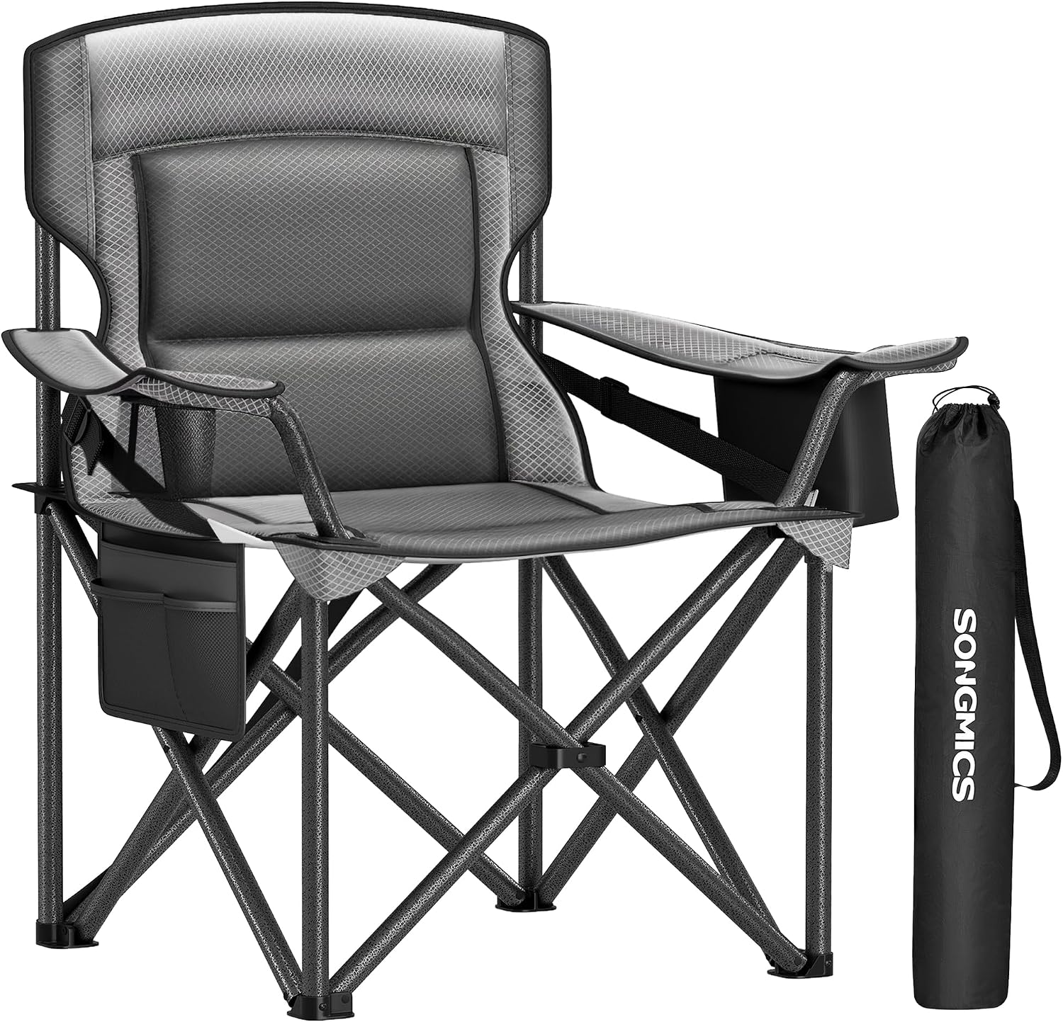 SONGMICS Folding Camping Chair, 450 lb Capacity | Folding lawn chair with cup holder and heavy-duty design, Ink Black, UGCB066B01