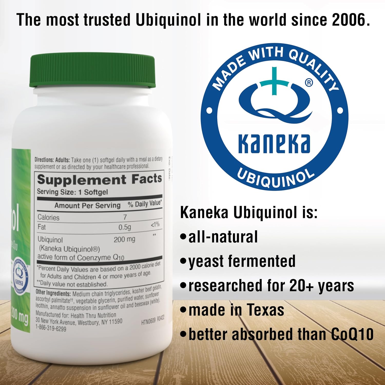 Health Thru Nutrition Ubiquinol 200mg 30 Softgels as Kaneka QH Reduced CoQ-10 | Stabilized - 3rd Party Tested | Enhanced Bioavailability | Cardiovascular & Mitochondria Function Support | Non-GMO | Reduced Form CoQ-10 Supplement, High Absorption, Cardiov…