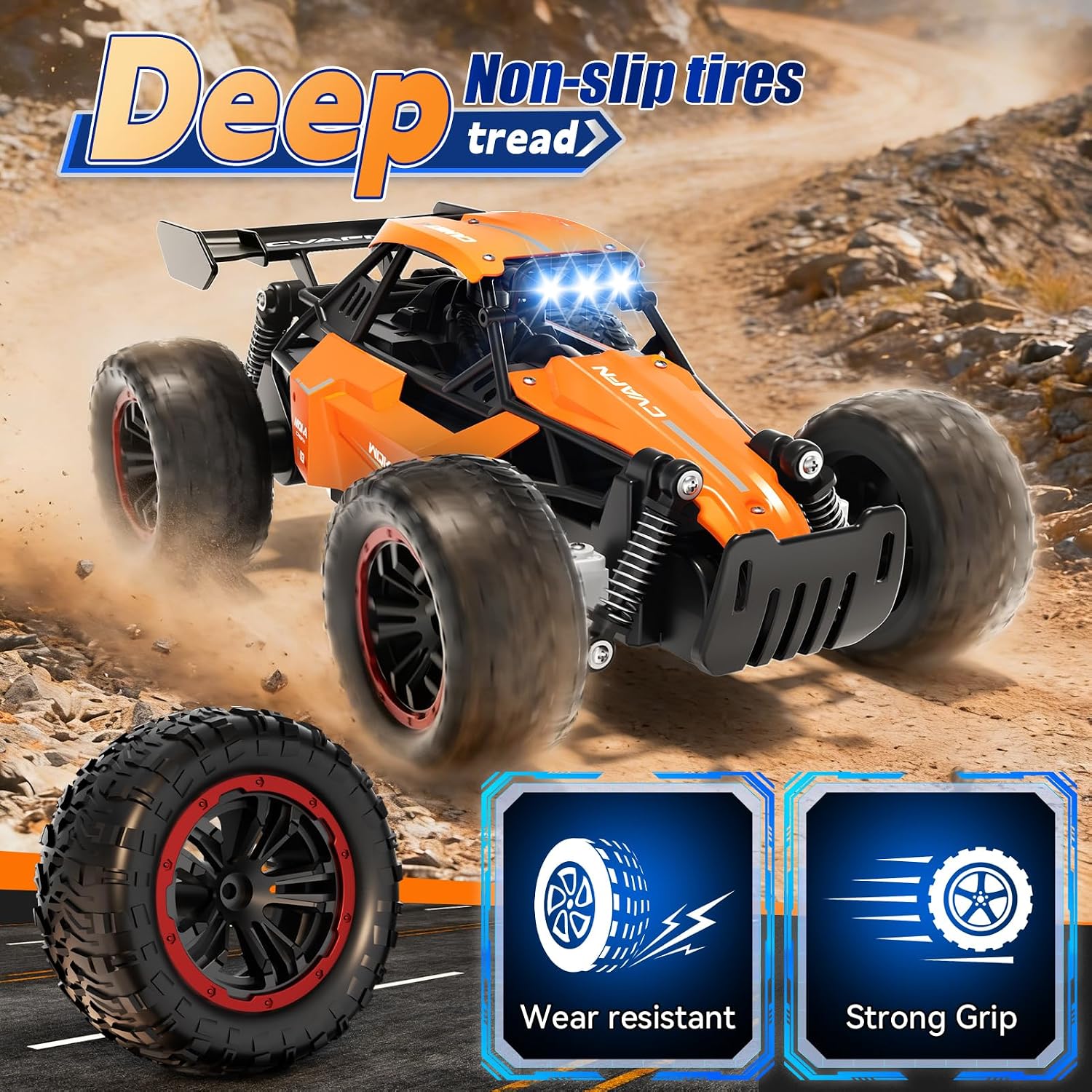 Remote Control Car, Fast RC Monster Truck with Durable Metal Body, 1:16 Off-Road RC Crawler with LED Headlights, All-Terrain Drift Car, 3 4 5 6 7 8 9 10 Year Old Boys Girls Kids Gifts