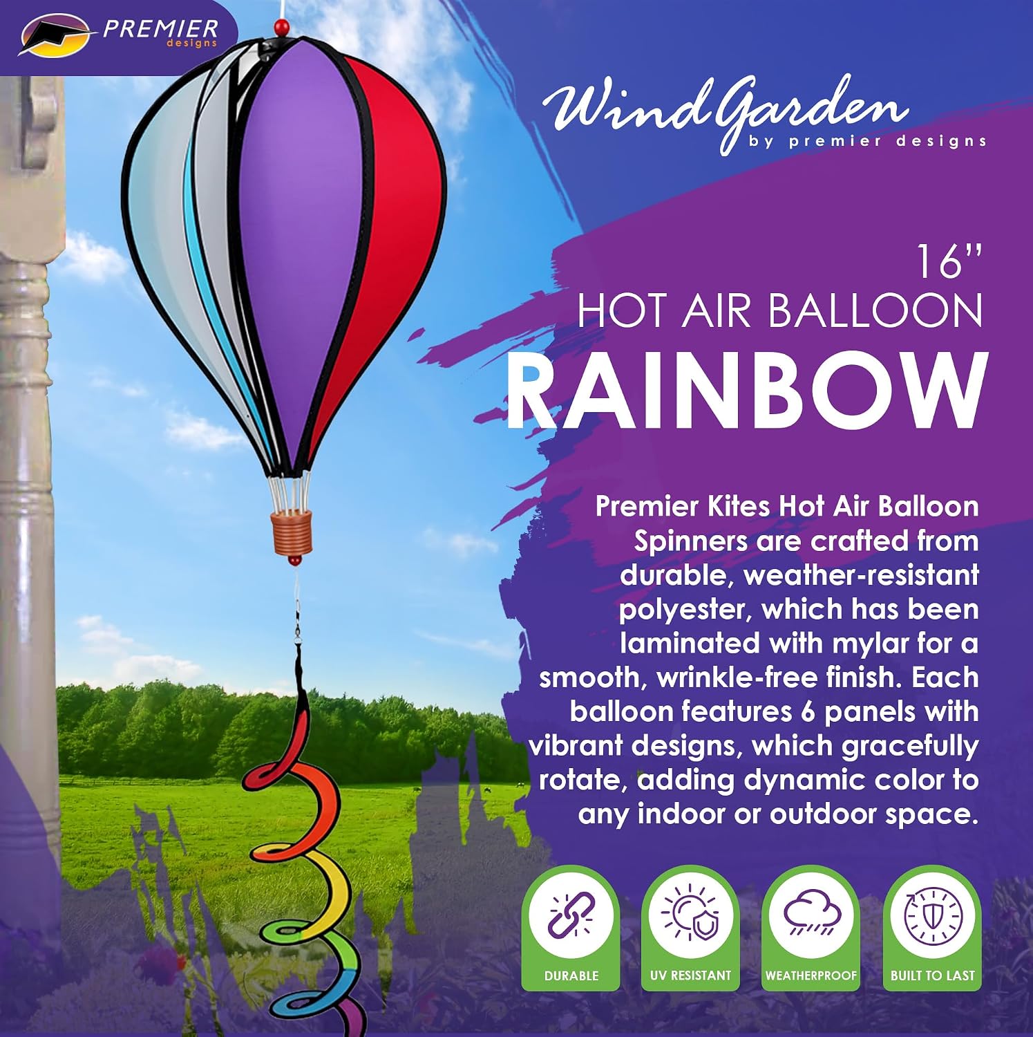 Hot Air Balloon Hanging Garden Spinner 16" - Vibrant Patriotic Design, Weather-Resistant Outdoor Decor, Durable & Lightweight for Patios, Yards, and Gardens - Eye-Catching Wind Spinner