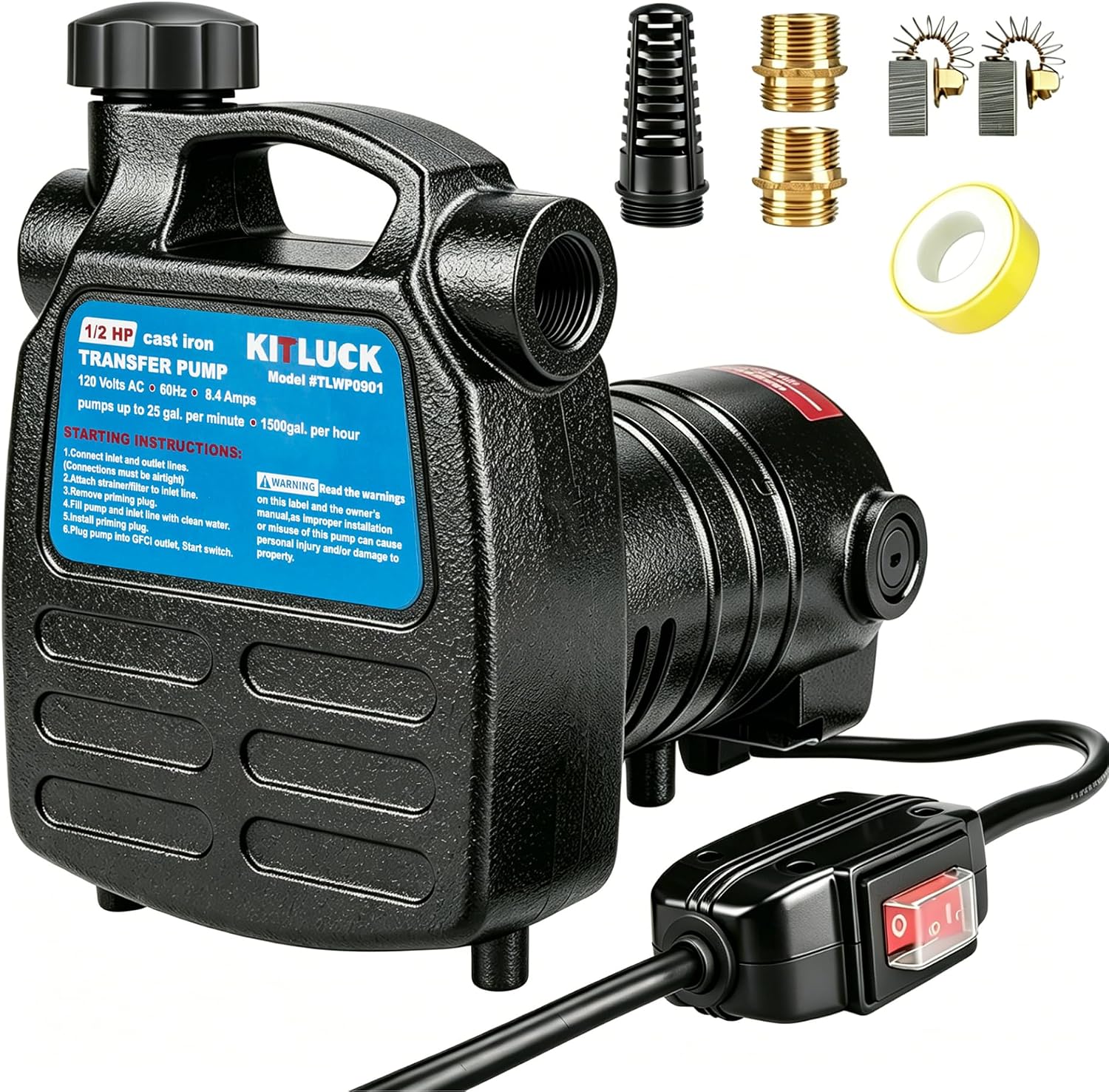 Water Transfer Garden Pump, 1.6 HP 1000GPH Portable Electric Shallow Well Jet Pump, Stainless Steel Sprinkler Pressure Booster Pump for Pool Draining, Lawn Fountain, Irrigation, Water Removal