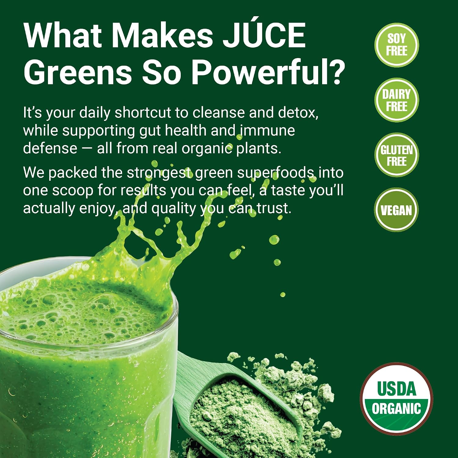 Juce Greens Organic Superfood Powder | 64 Superfoods | 20 Servings | Harvest Apple flavor | 6 adaptogenic mushrooms