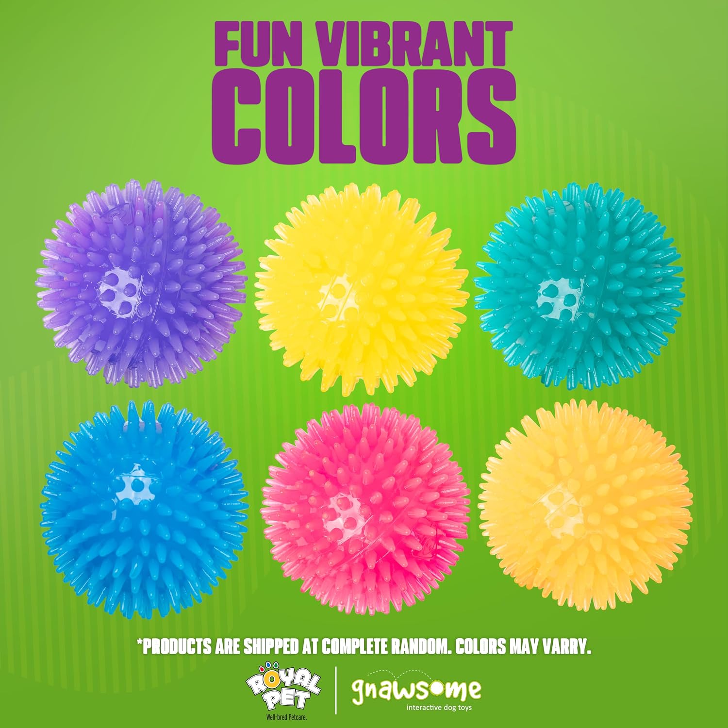 Gnawsome™ 3.5” Spiky Squeak & Light Ball Dog Toy - Medium, Cleans Teeth and Promotes Good Dental and Gum Health for Your Pet, Colors will vary