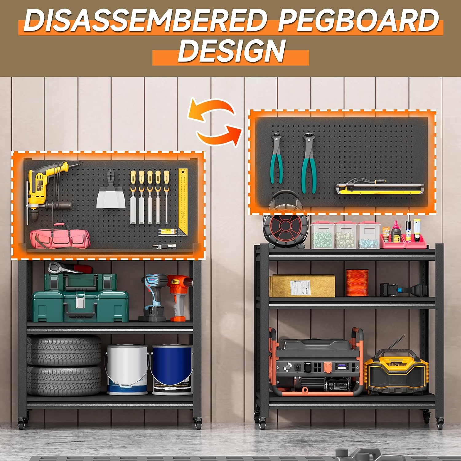Workbench on Wheels, Adjustable Heavy Duty Work Table with Wheels, Heavy Duty Workstation, Metal Tool Work Bench for Garage Warehouse Workshop, 32" H x 18" D x 34" W