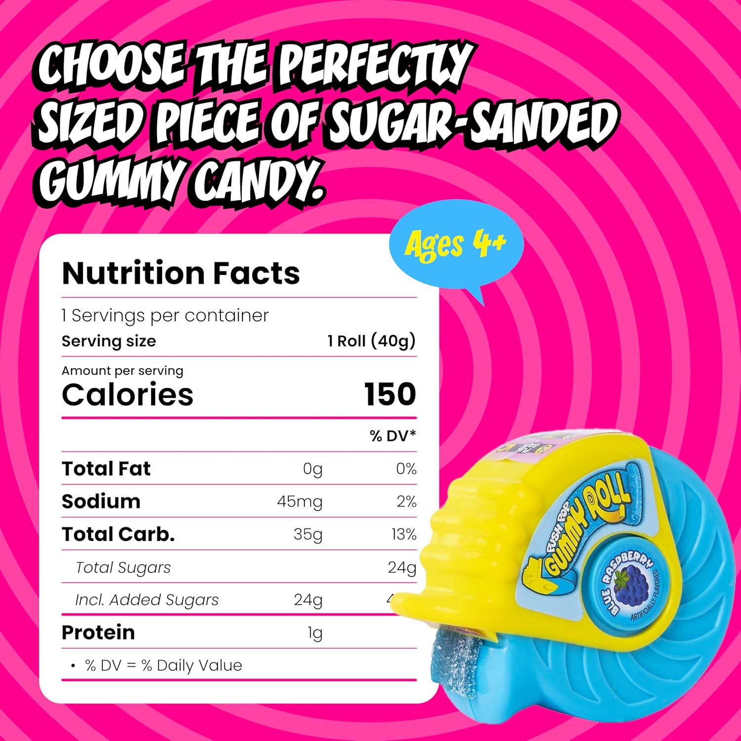 Push Pop Gummy Roll Candy Gummies 8 Ct Individually Wrapped Gummies