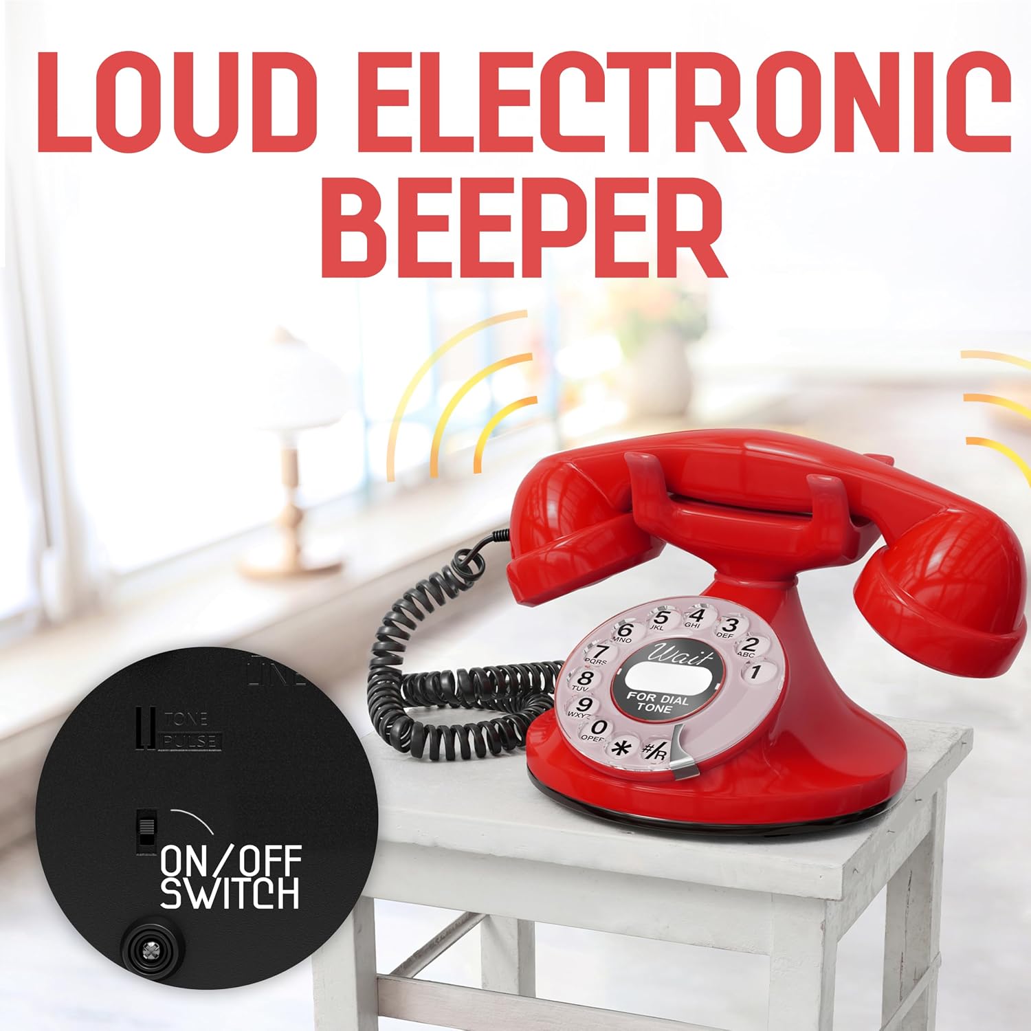 Opis FunkyFon Cable: A Vintage Landline Telephone, The Retro Phone Green for Home, and Old Fashioned Telephones in red