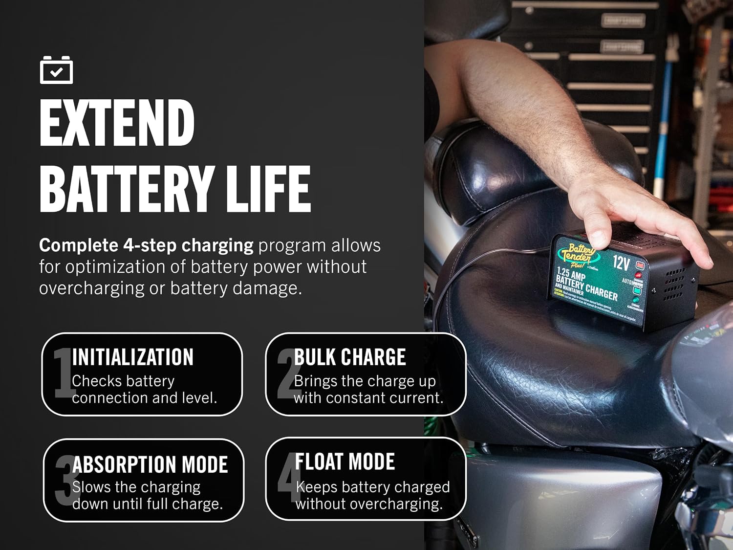 Battery Tender Plus 12V 1.25 AMP Car & Motorcycle Battery Charger and Maintainer, Float Charge for Automotive