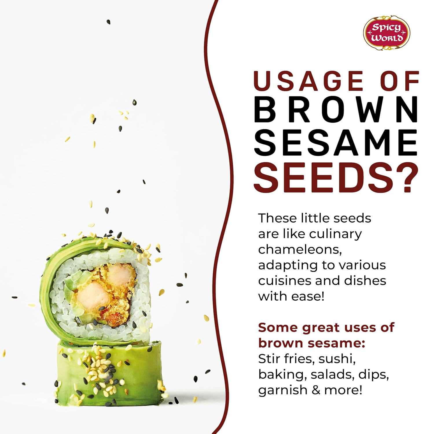 Spicy World Natural Brown Sesame Seeds 3 LB (48oz) - Non-GMO, Vegan, Raw, Unroasted, Unsalted, Plant-Based Protein, Source of Fiber & Iron