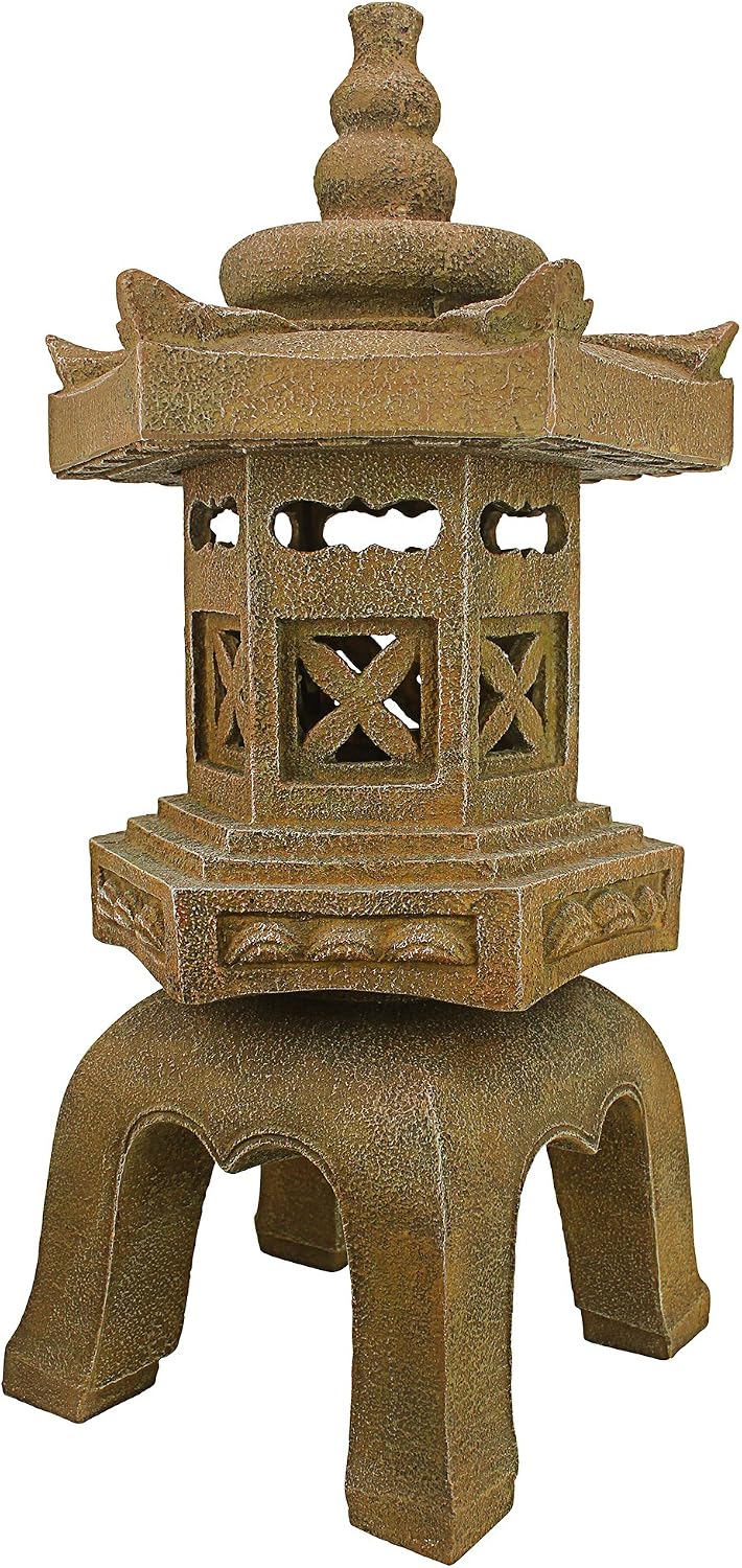 Design toscano ng29870 asian decor pagoda lantern indoor/outdoor statue, 11 inches wide, 11 inches deep, 17 inches high, handcast polyresin, two tone stone finish