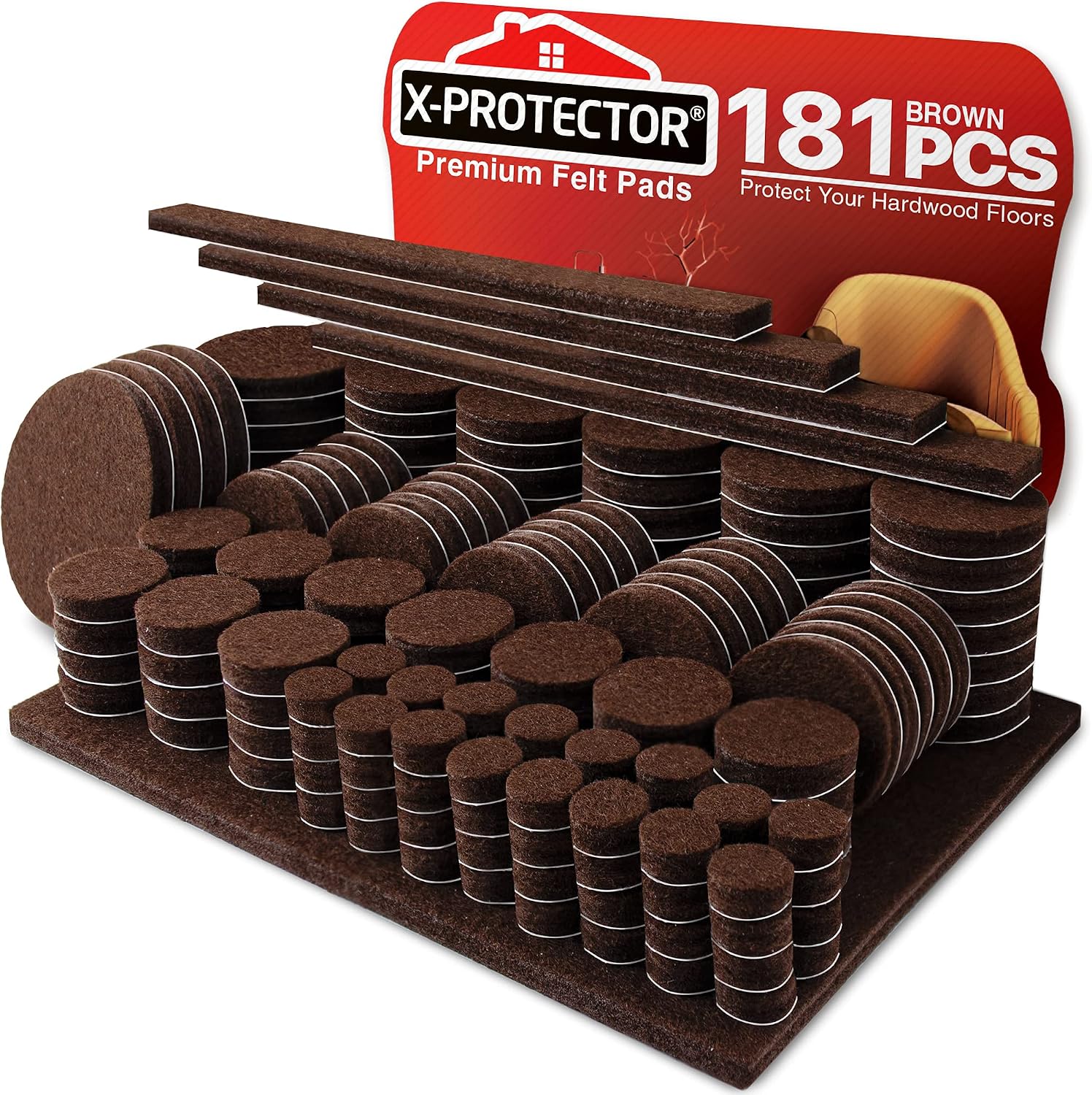 Felt Furniture Pads X-PROTECTOR 133 PCS Premium Furniture Pads - Felt Pads | Furniture Feet Wood Floor Protectors - Protect Your Hardwood & Laminate Flooring! Brown and Beige