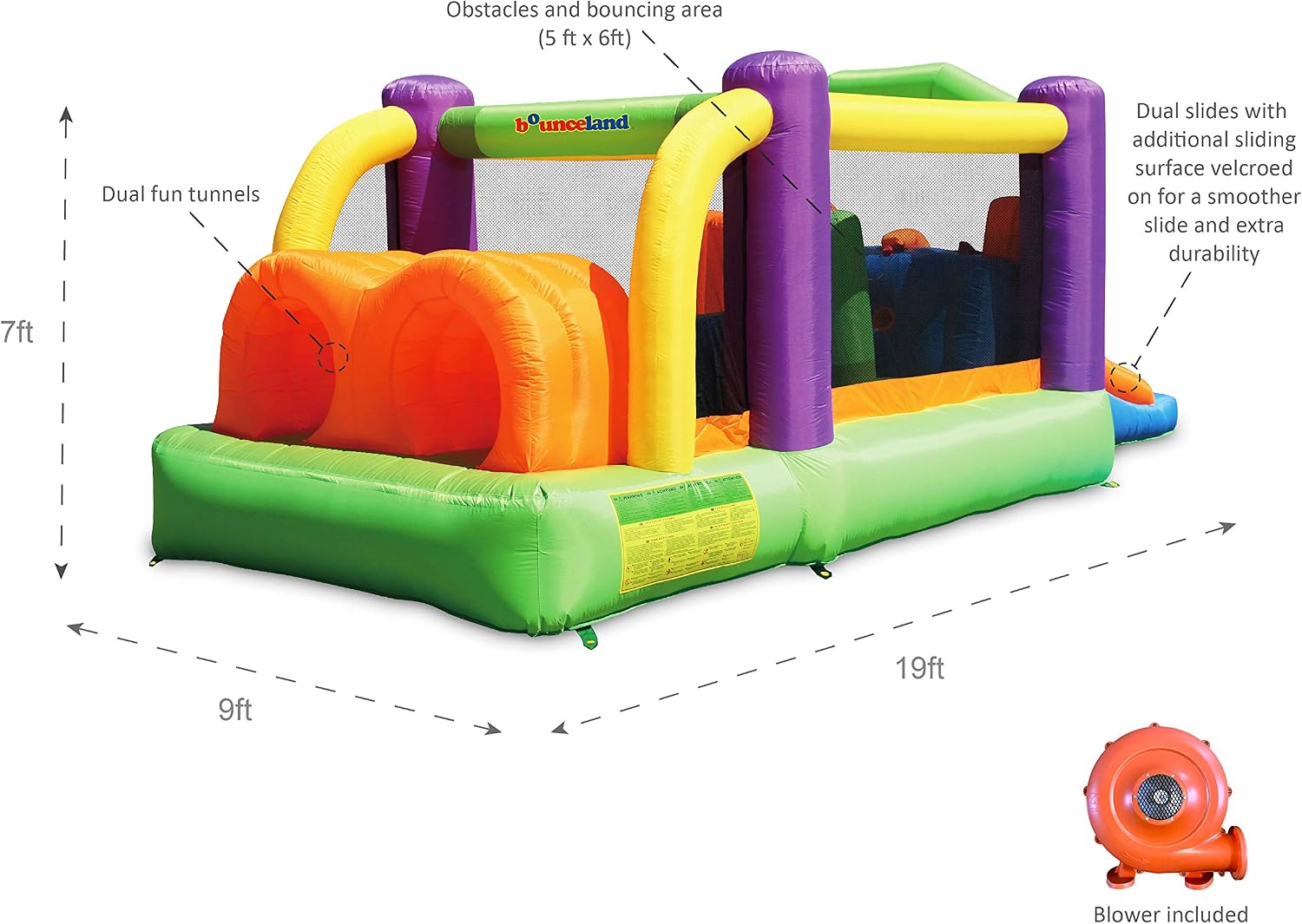 Bounceland Pro Racer Obstacle Bounce House with Dual Slides, Bounce, Climb, Slide All in One, UL 1 HP Blower Included, 19 ft x 9 ft x 7 ft H
