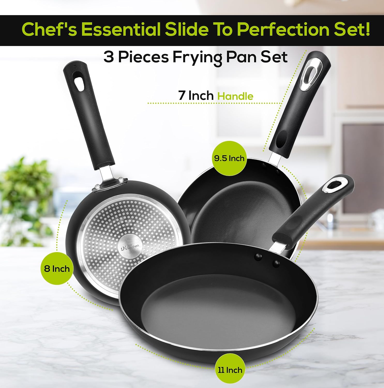 Utopia Kitchen Nonstick Frying Pan Set 3 Piece 8 9.5 11 Inch PFOA Free Grey | Omelette Pan, 3 Piece Skillet Set, Induction Bottom, Cookware