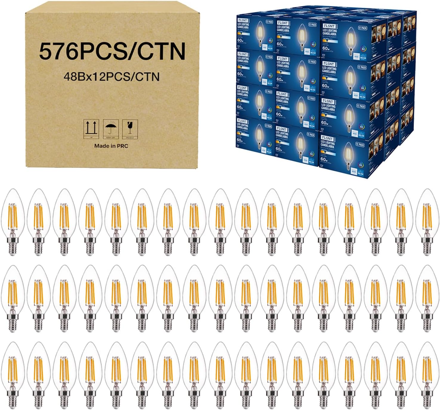 60W Equivalent LED Chandelier Light Bulbs, Dimmable, E12 Base, Clear B11 LED Filament Candelabra Bulbs, 2700K Soft White, 6 Pack