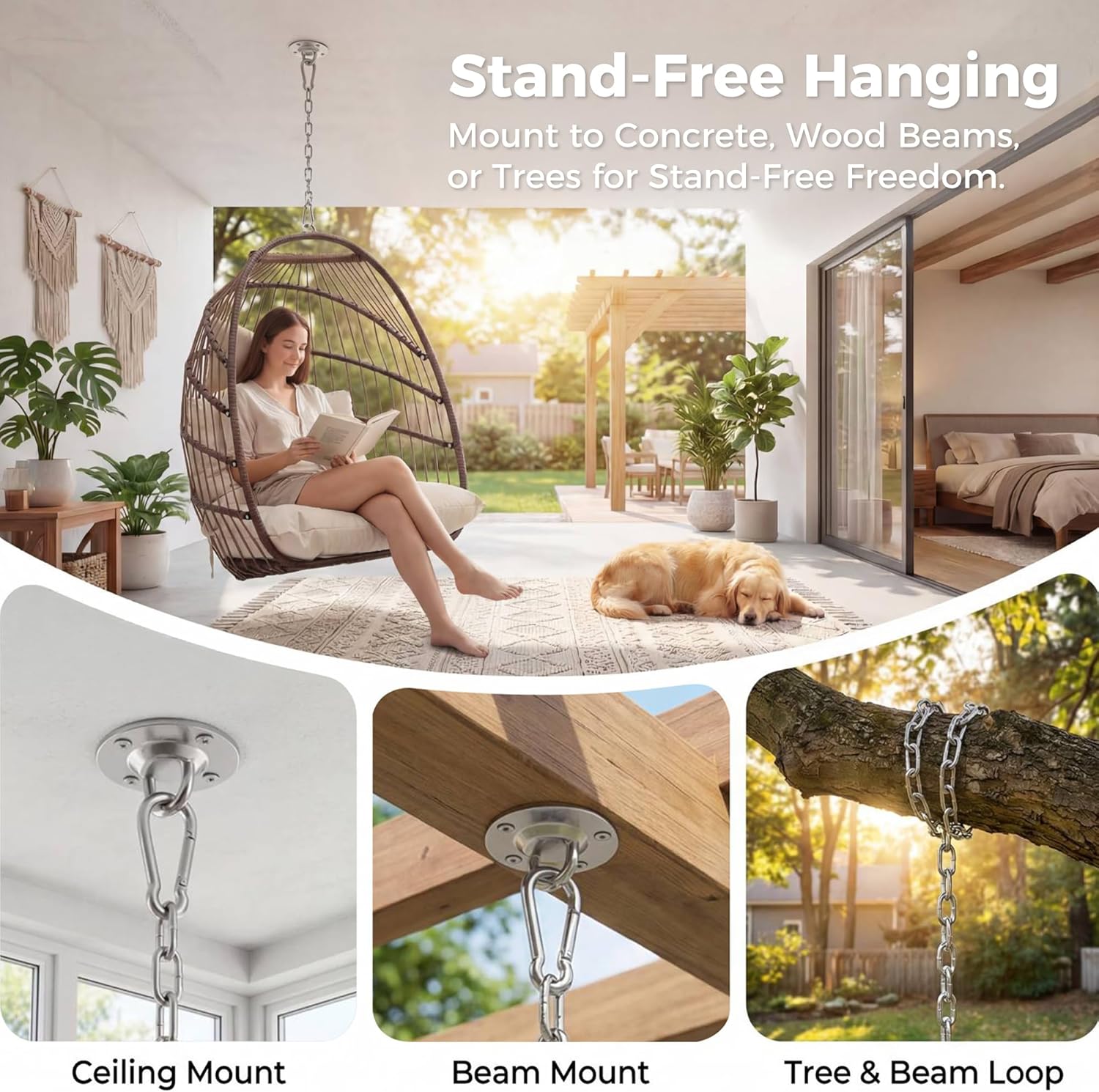 Nicesoul Foldable Space-Saving Hanging Egg Chair No Stand, 350lbs Reinforced Frame with Swing Design, Deep Seat with Thick Cushion