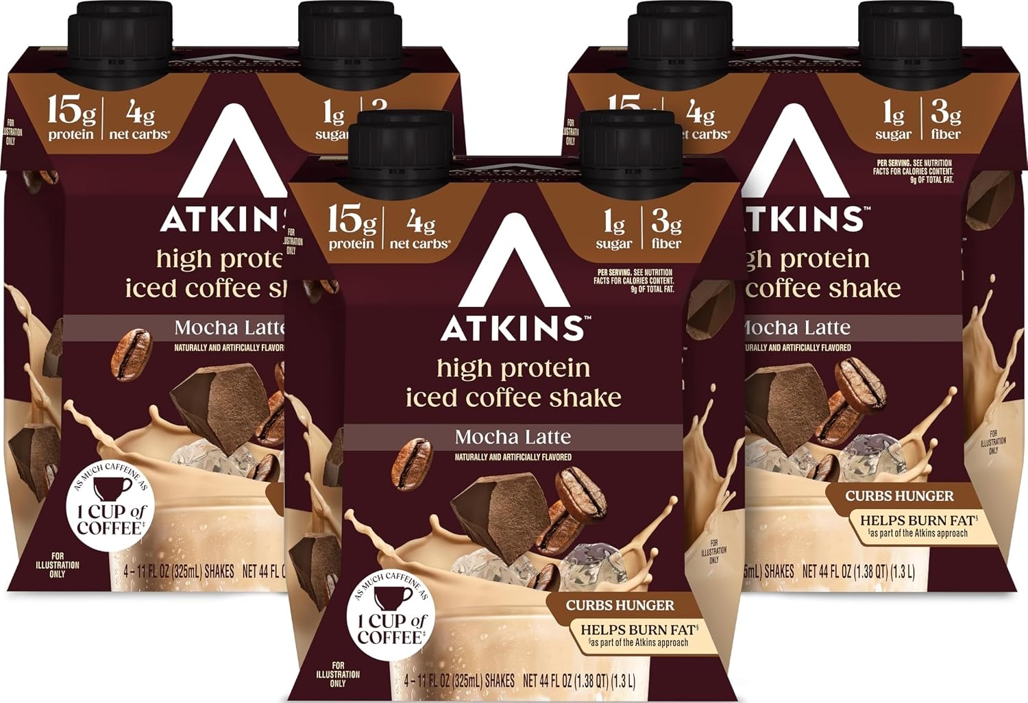 Atkins Café au Lait Iced Coffee Flavored High Protein Shake, Low Sugar and Low Carb, Keto Friendly, Ready to Drink Protein Drink, Gluten Free