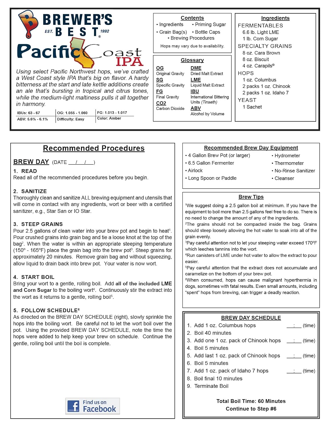 Pacific Coast IPA Beer Ingredient Kit