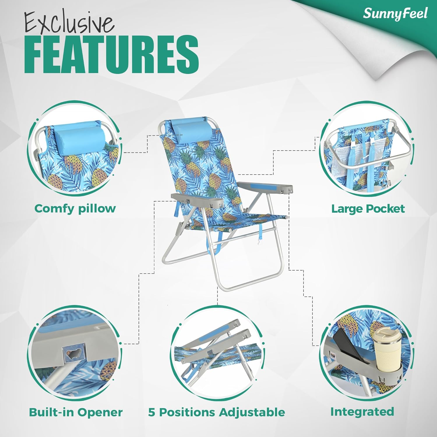 SUNNYFEEL Oversized Tall Folding Beach Chair Lightweight, 17" Portable Sand Chair for Adults Heavy Duty 500 LBS with Cup Holders