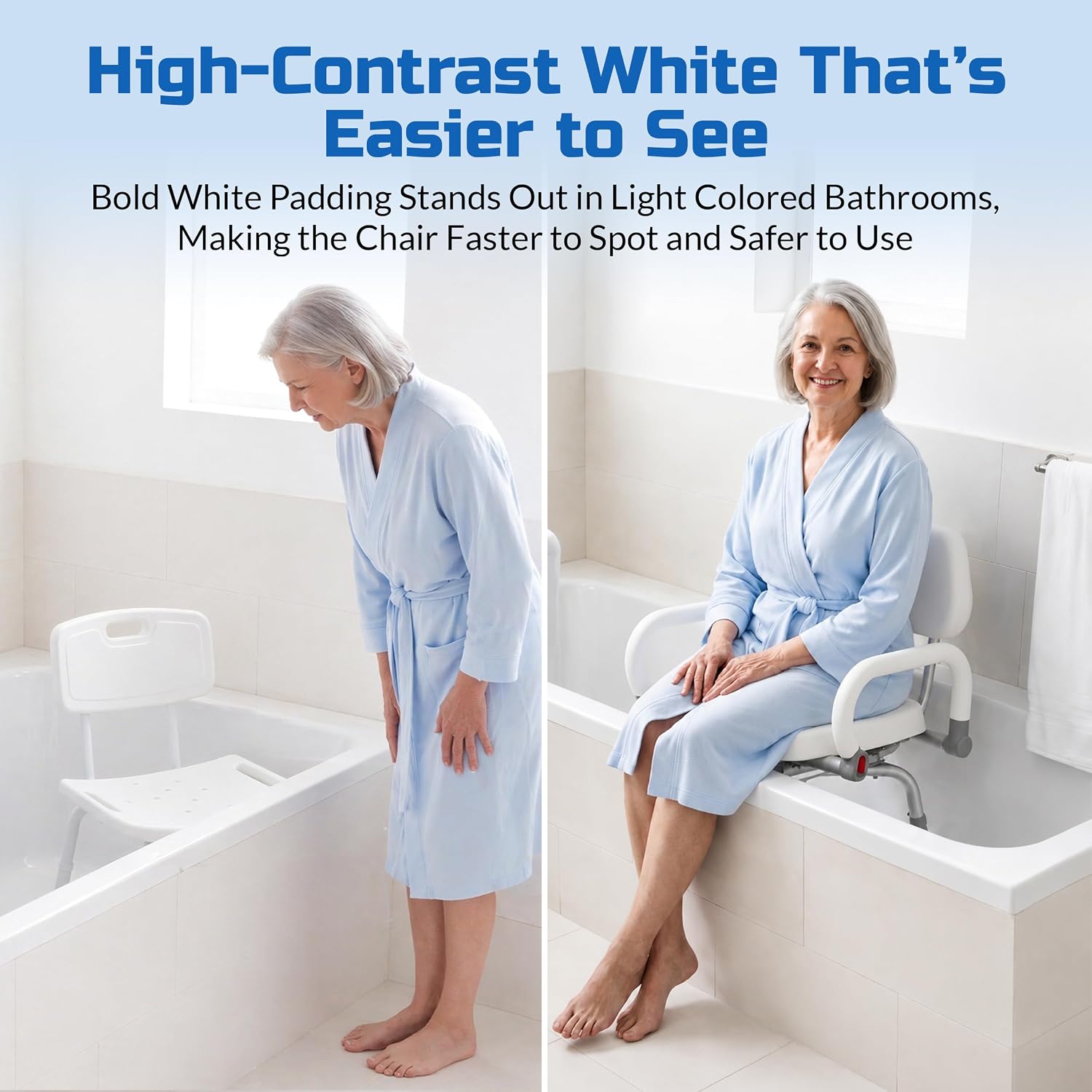 Swival Shower Chair with Padded seat for Inside ShowerFor Senior, Bath Seat | Sit Securely While Bathing - Blue, padded seat, padded armrests, swivel seat, tool-free assembly, 600 lb