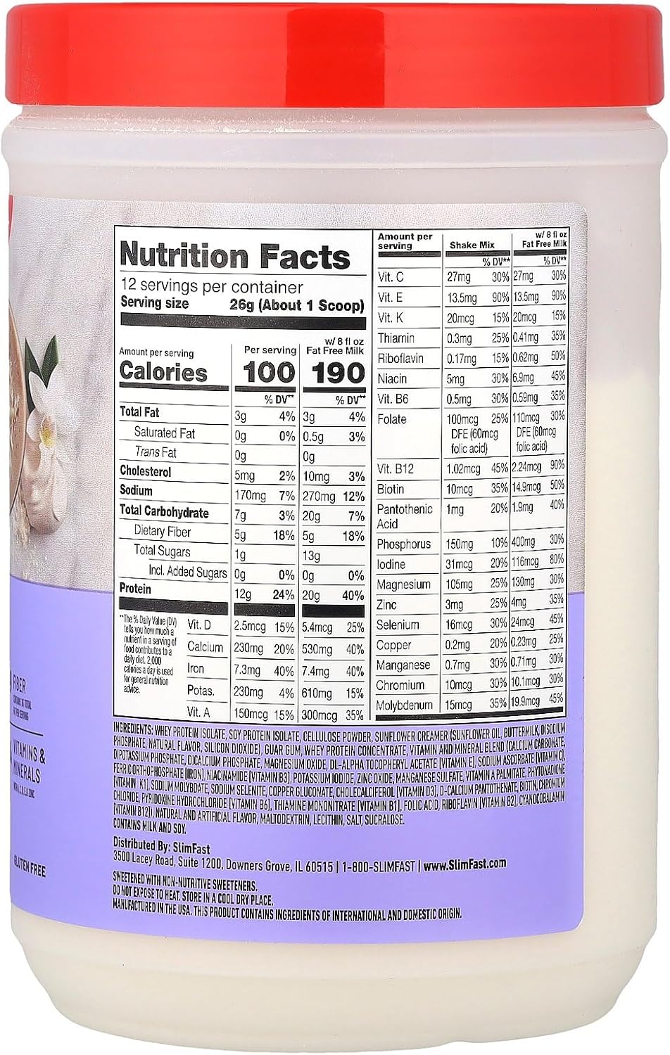 SlimFast Advanced Nutrition High Protein Meal Replacement Smoothie Mix, Vanilla Cream, Weight Loss Powder, 20g of Protein