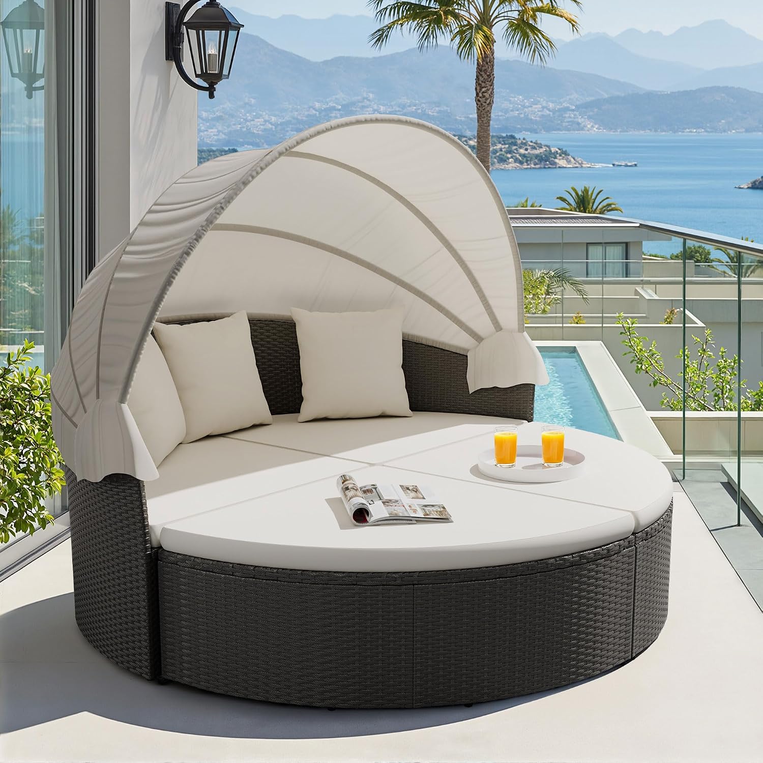 Devoko Patio Furniture Outdoor Round Daybed,Sectional Sofa