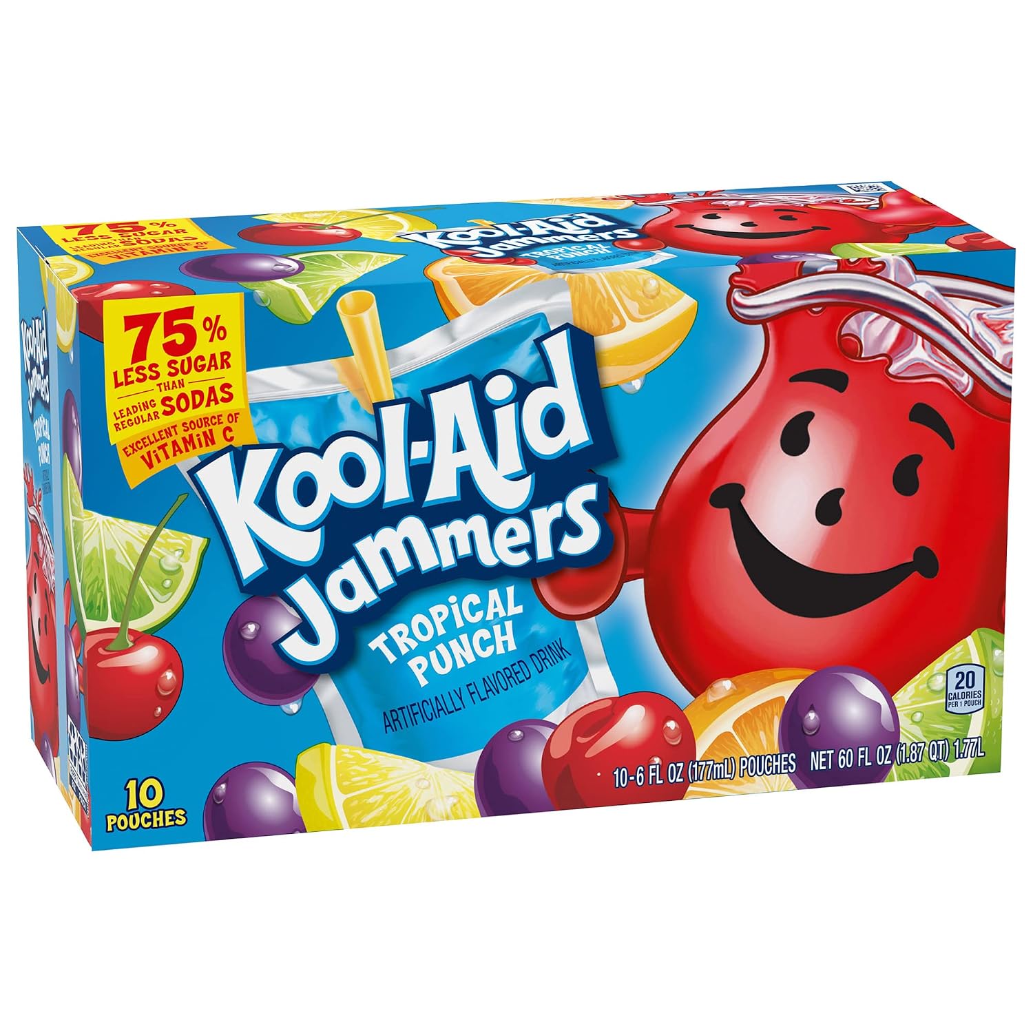 Kool-Aid Drink, 10 ct Box Tropical Punch Flavored, 6 fl oz Pouches | for Flavorful Hydration and Shareable Refreshment Good Source of Vitamin C, Caffeine Free Gluten Free