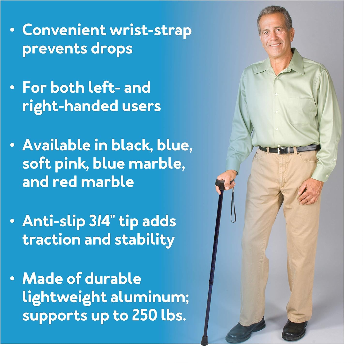 Carex Soft Grip Walking Cane with Strap, Anti-Slip Walking Cane for Easy Maneuvering, Walk Stick for Seniors & Adults with Added Support and Adjustable for Balance, Supports up to 250 lbs
