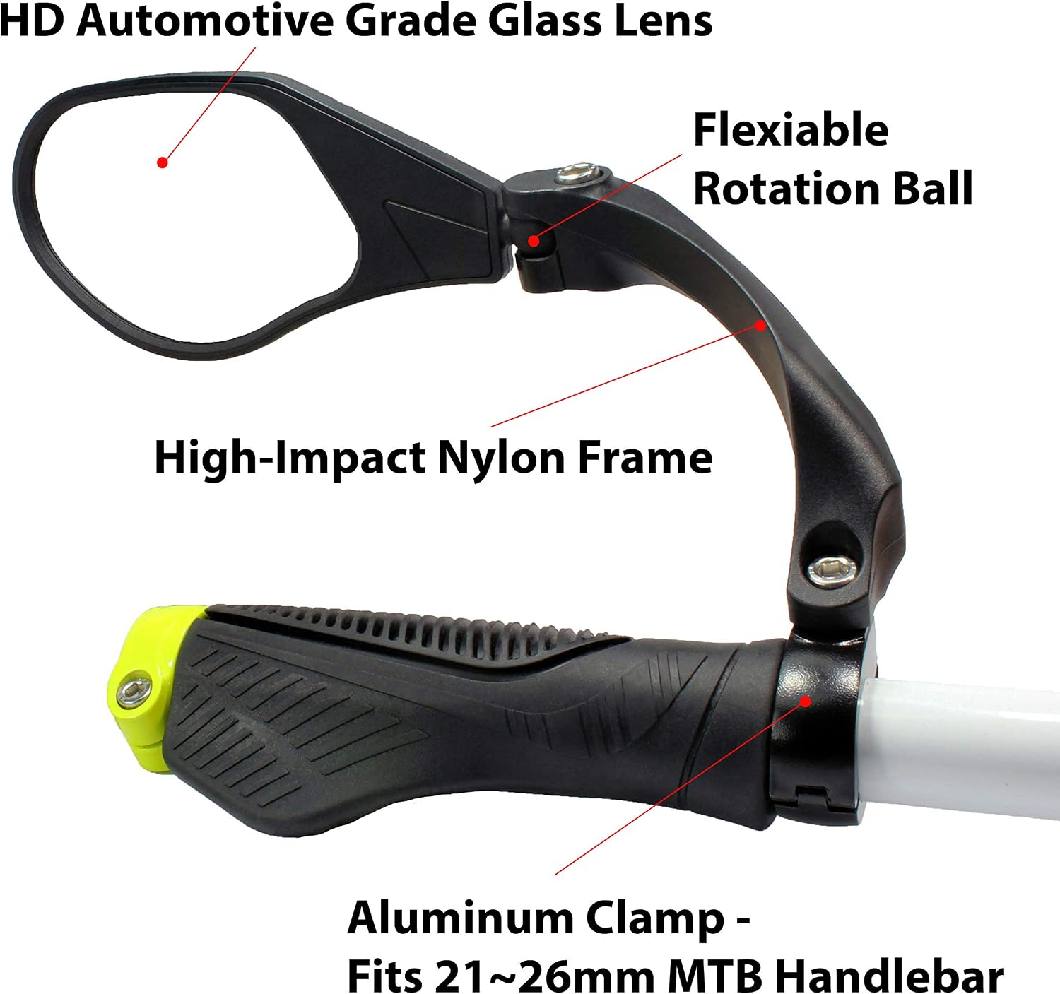 Hafny New Handlebar Bike Mirror, HD,Blast-Resistant, Glass Lens, Reflector (HF-M903LS-FR05 (Bar End Fitting Left Side, Silver Glass))