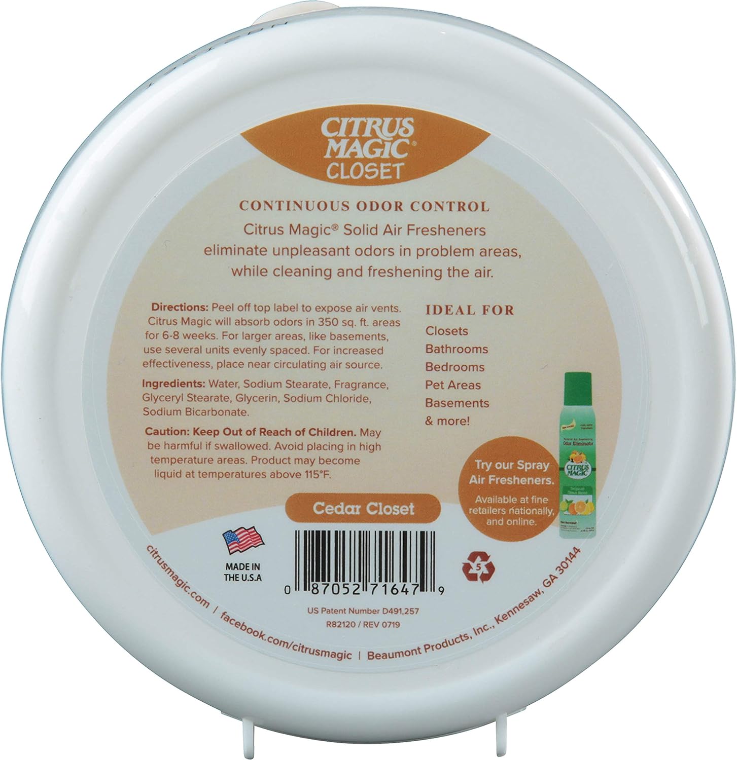 Citrus Magic Closet Solid Air Freshener, Cedar, 8 Ounce