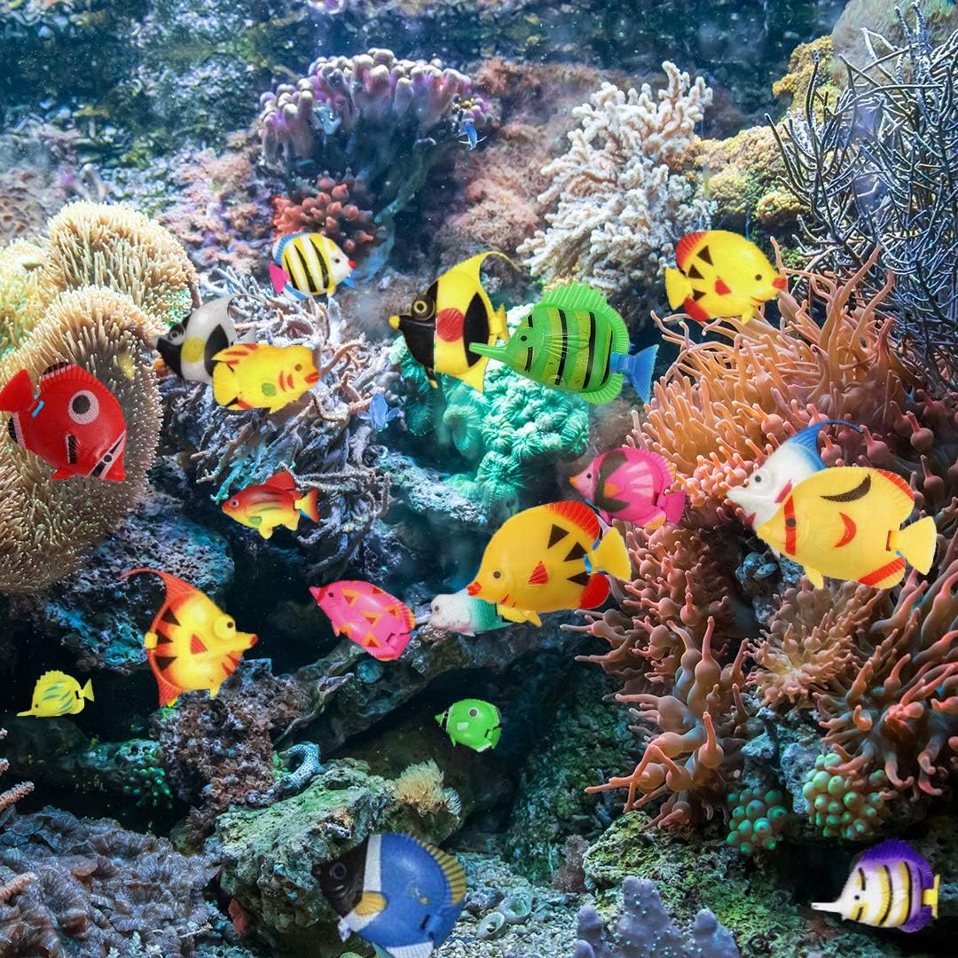 Brewish Artificial Lifelike Plastic Fish for Aquarium Tank Decorations Ornaments | Random Pattern Moving Floating Fishes Toy for Swimming in Bubble
