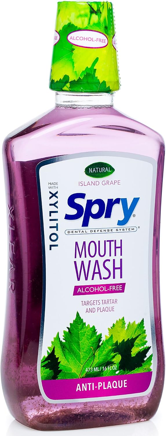 Spry Natural Xylitol Oral Rinse Mouthwash, Spearmint - 16 fl oz (Pack of 1) | Natural, Fluoride Free, Enamel Support, Low Alcohol, Gentle for Sensitive Mouth and Gum, Non-GMO, No Burn