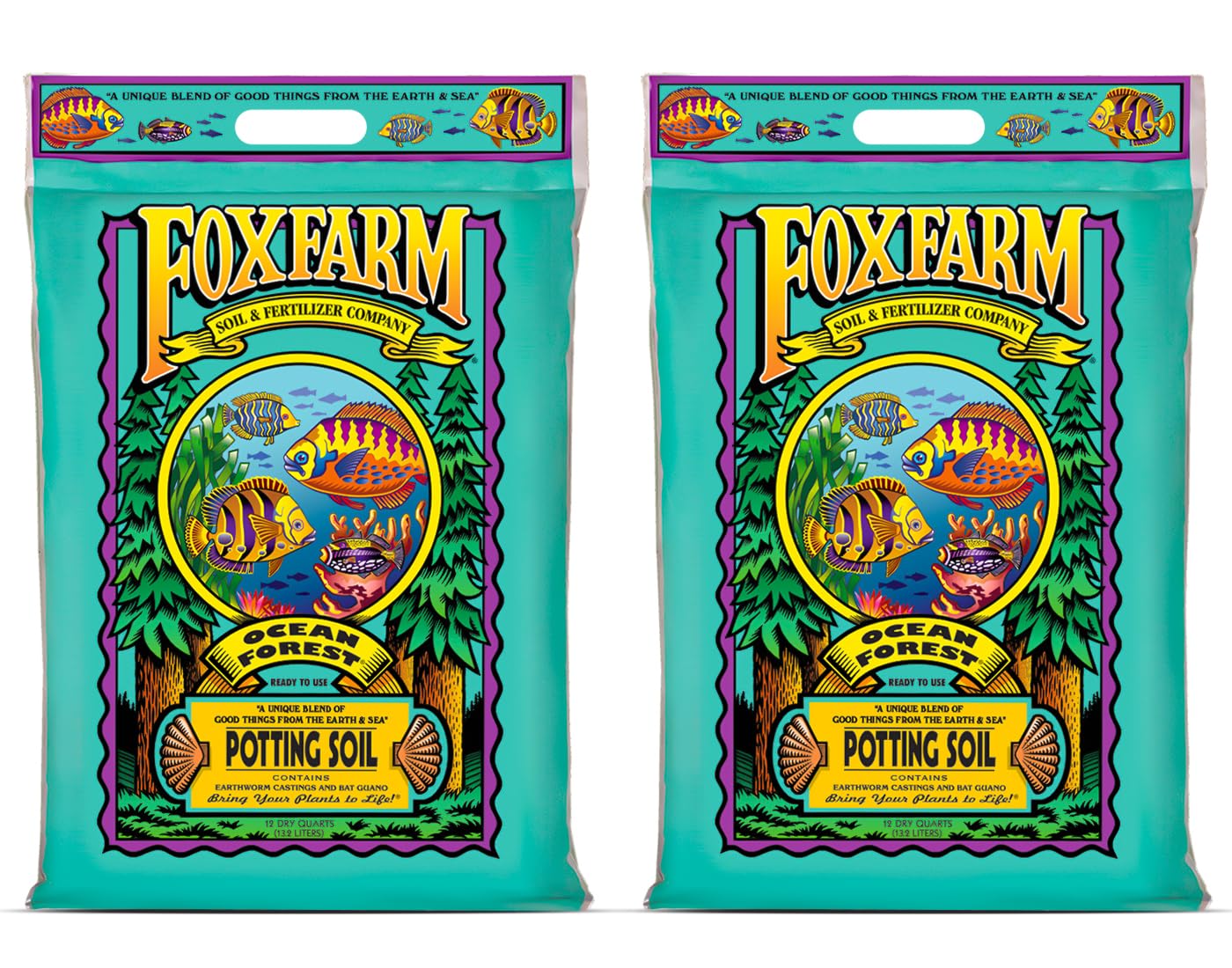 FoxFarm Ocean Forest Potting Soil for Container Gardens - Light, Aerated Texture with Fish Meal, Crab Meal, Earthworm Castings - Houseplant Potting Mix for Seedlings & Plant Starts - 4 x12 Quart