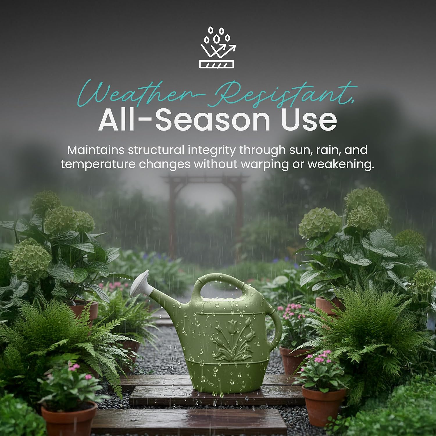 Union Products 63066 2 Gallon Plastic Indoor/Outdoor Watering Can w/Tulip Design for Garden, Potted Plants, & Patio Pots, Caribbean Blue