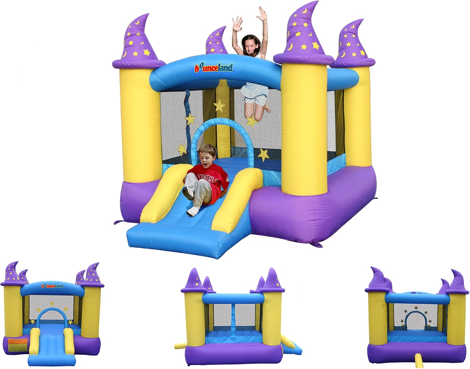 Wizard Inflatable Bounce House Bouncer, Spacious Bouncing Area with Fun Slide, Safe hook-and-loop fastener Entrance, Basketball Hoop