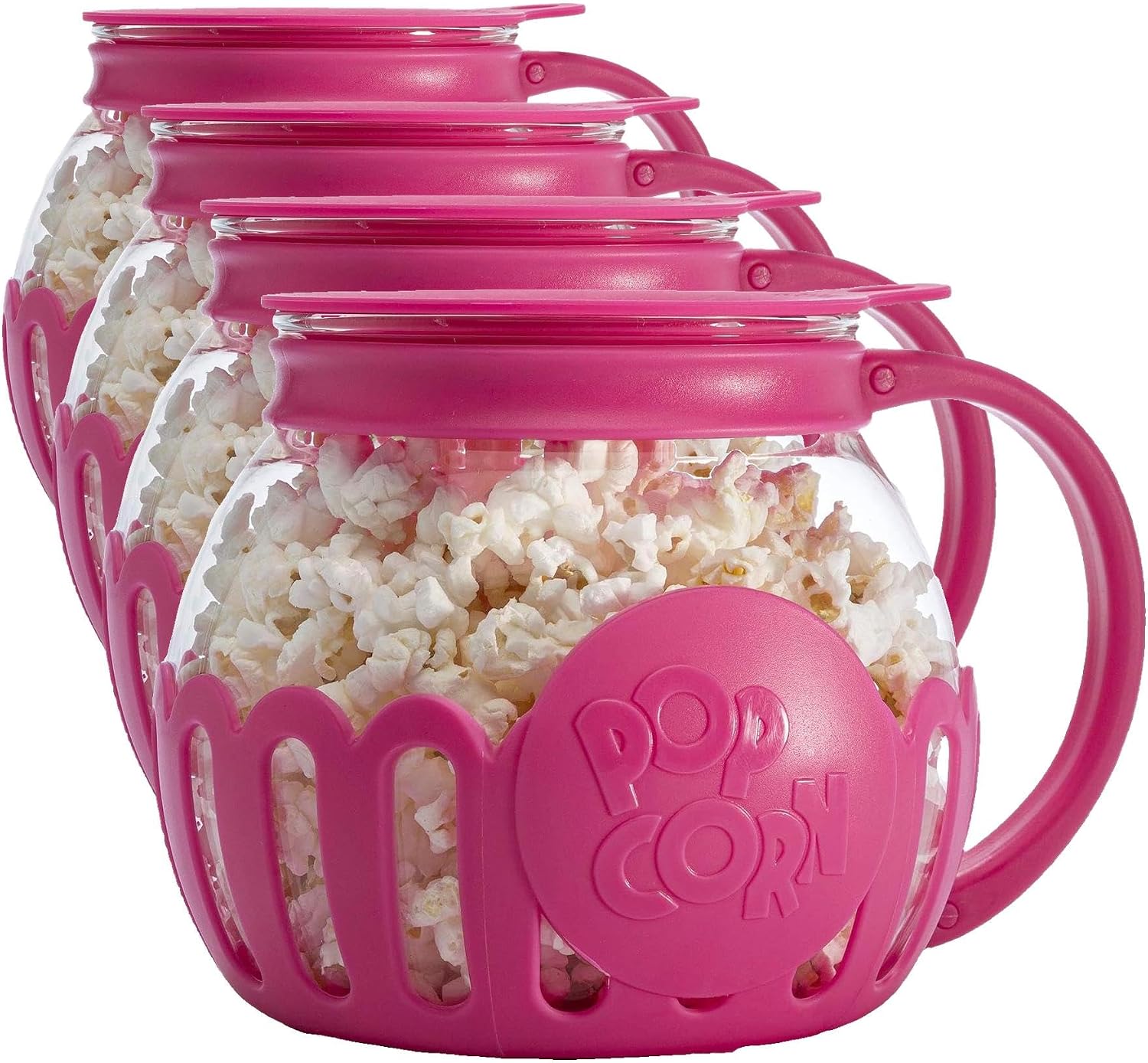 Ecolution Patented Micro-Pop Microwave Popcorn Popper with Temperature Safe Glass, 3-in-1 Lid Measures Kernels and Melts Butter, Made Without BPA, Dishwasher Safe, 3-Quart, Red