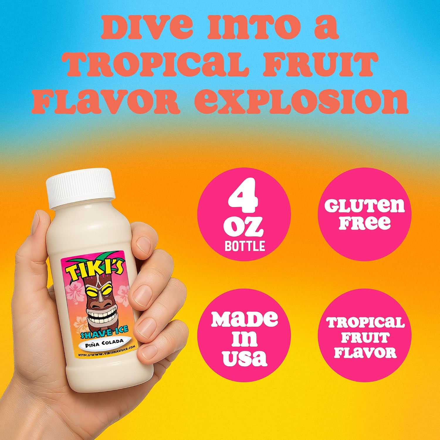 Tiki's Shave Ice Syrup Concentrate for Snow Cones & Shaved Ice - Natural Syrup for Beverages & Desserts - Ideal for Snow Cone