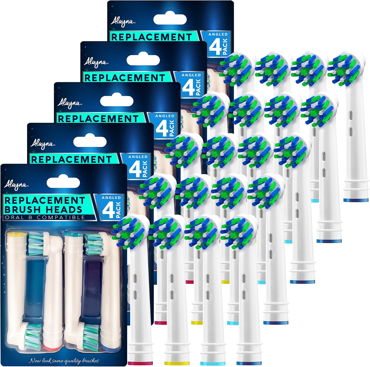 Alayna Toothbrush Heads Compatible with Oral-B, Cross-Style, 4 Pack | Replacement Brush Head Refills Compatible with Braun Oral-B Electric Toothbrushes and Most Click-On Handles