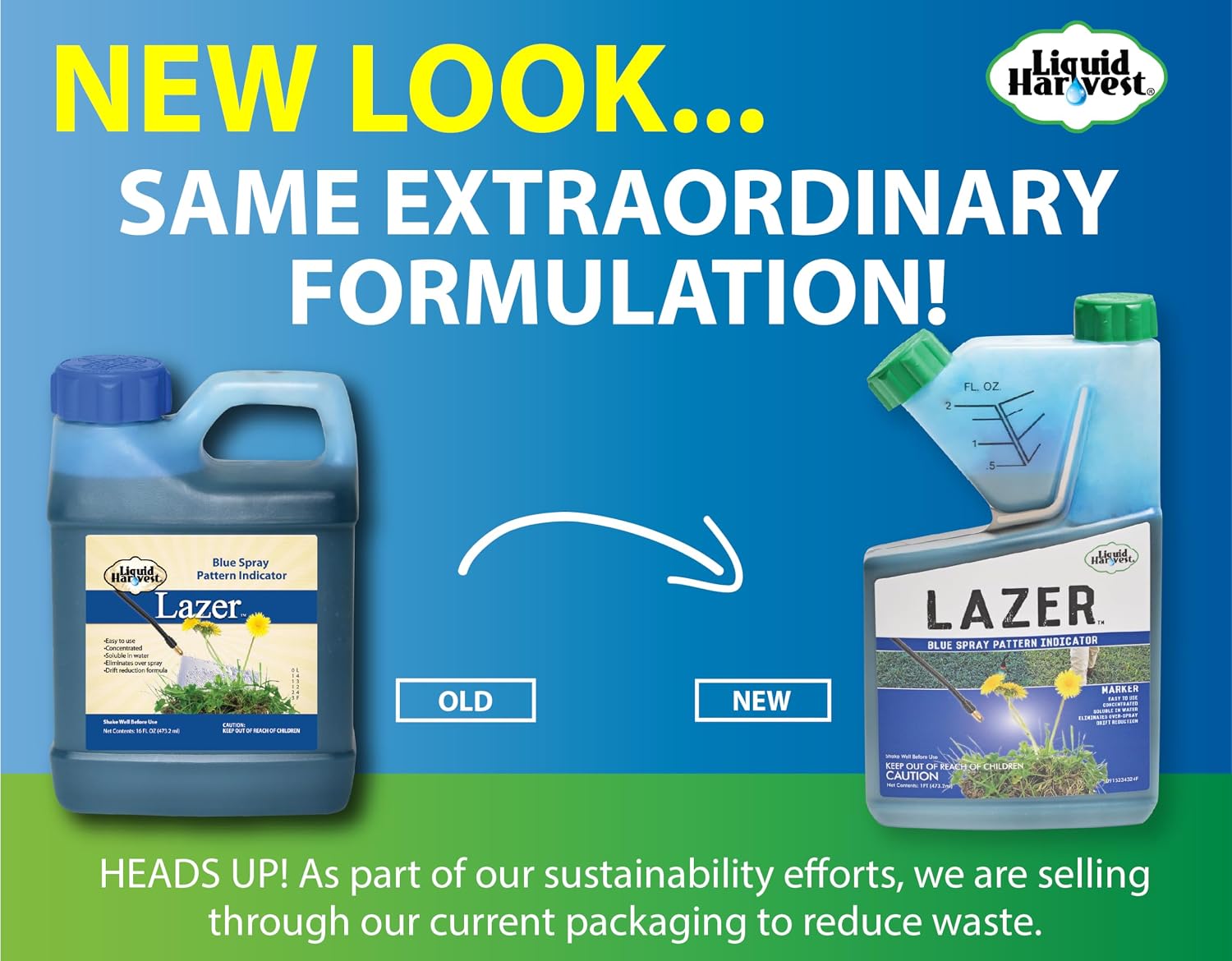 Liquid Harvest Lazer Blue Concentrated Spray Pattern Indicator 8 Ounces Perfect Weed Dye, Herbicide Fertilizer Marking Turf Mark and Marker