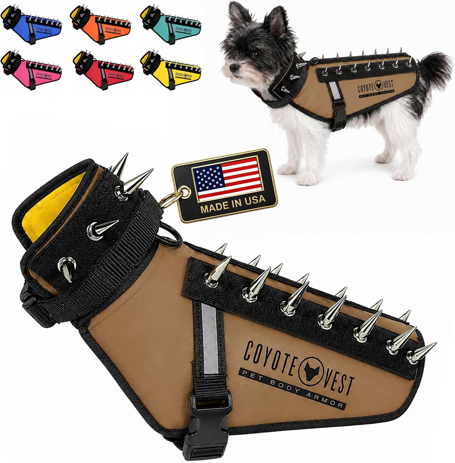 CoyoteVest Stab-Resistant Dog Harness, Made in USA, X-Small, Neon Pink | Stab-resistant Vest Helps Protect Small Dogs From Coyotes, Aggressive Dogs and Birds of Prey, with Removable Spikes