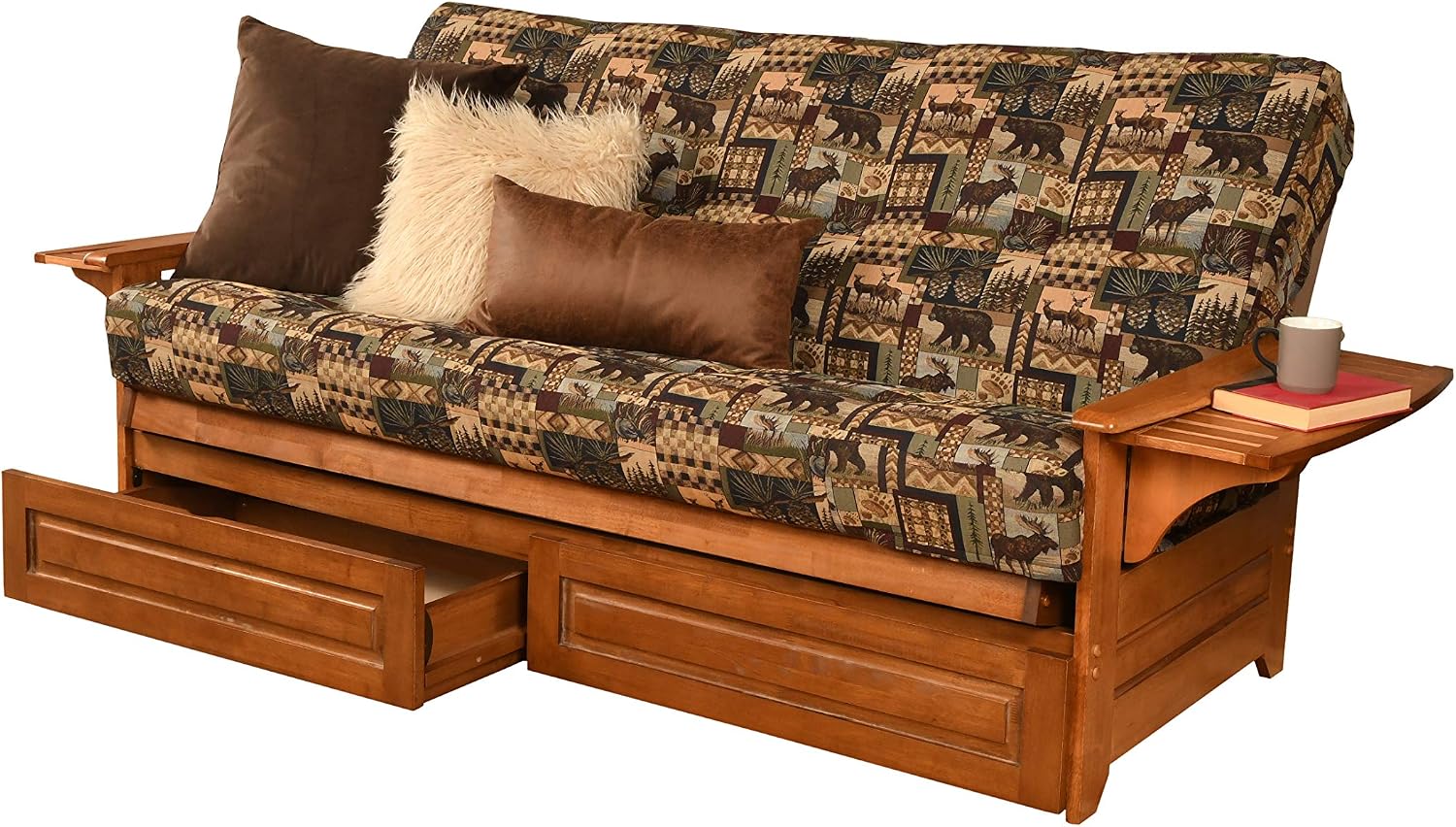 Kodiak Furniture Phoenix Futon Set with Linen Stone Mattress and Storage Drawers, Full, Barbados