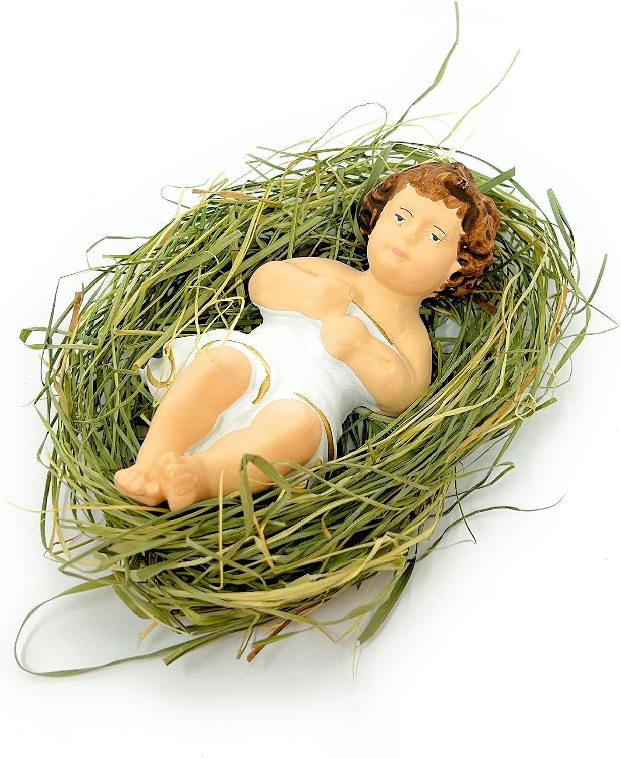 4 Inch Baby Jesus in Manger Figurine, Small Baby Jesus Manger Crib for Nativity Set on Natural Hay, Handcrafted Holy Gift Made in Poland