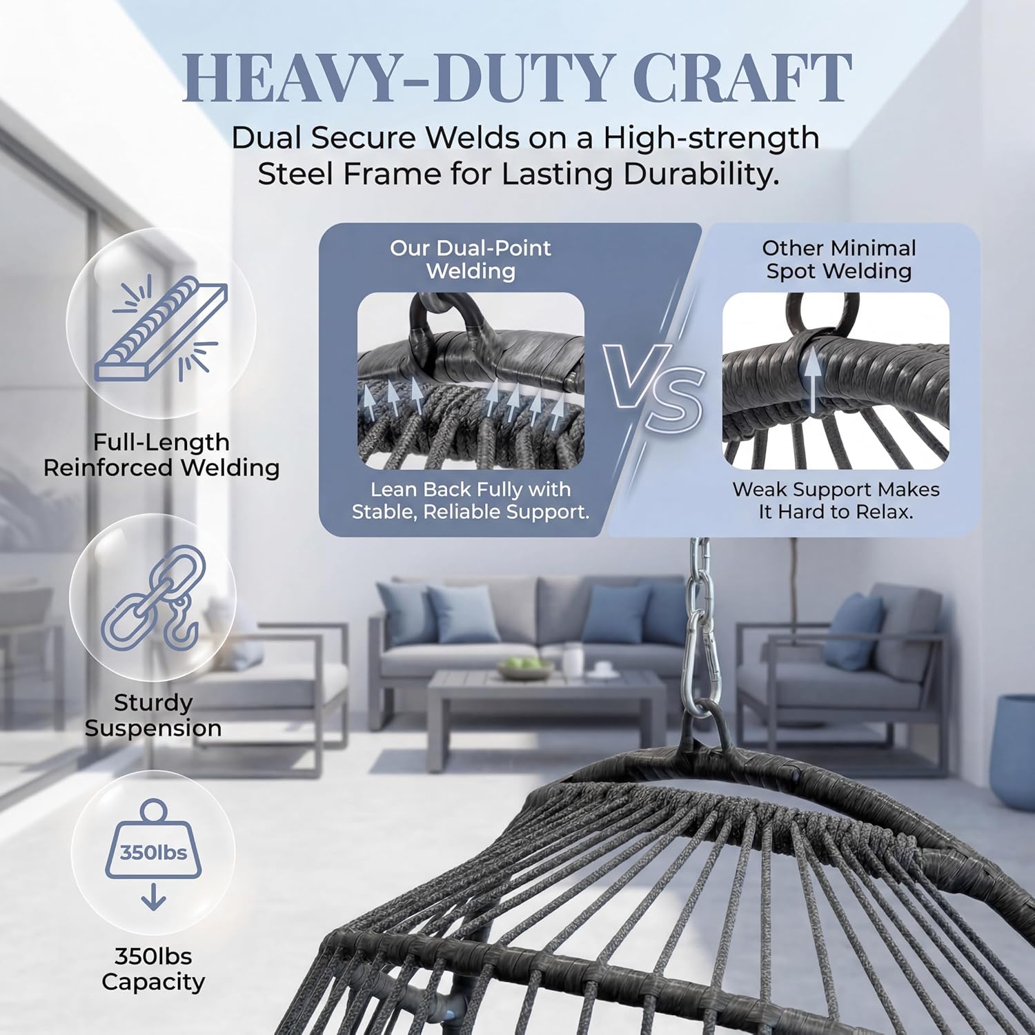 Nicesoul Foldable Space-Saving Hanging Egg Chair No Stand, 350lbs Reinforced Frame with Swing Design, Deep Seat with Thick Cushion