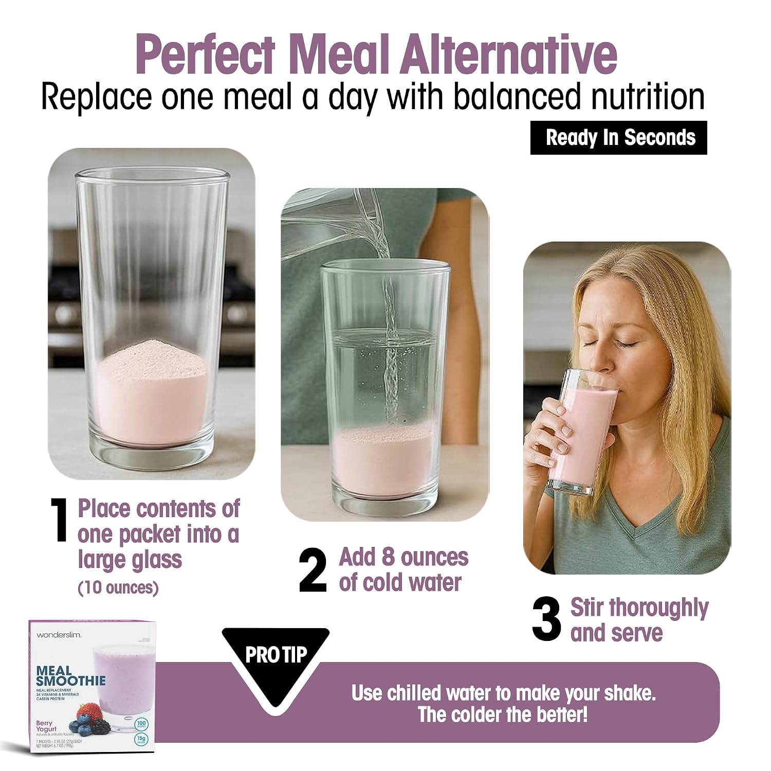 WonderSlim Protein Meal Replacement Shake – 15g Protein, 24 Vitamins & Minerals, Low Carb, Low Calorie, Gluten Free – Meal Replacement Drink for Weight Management, 7 Count Packets (Dark Cocoa Cream)