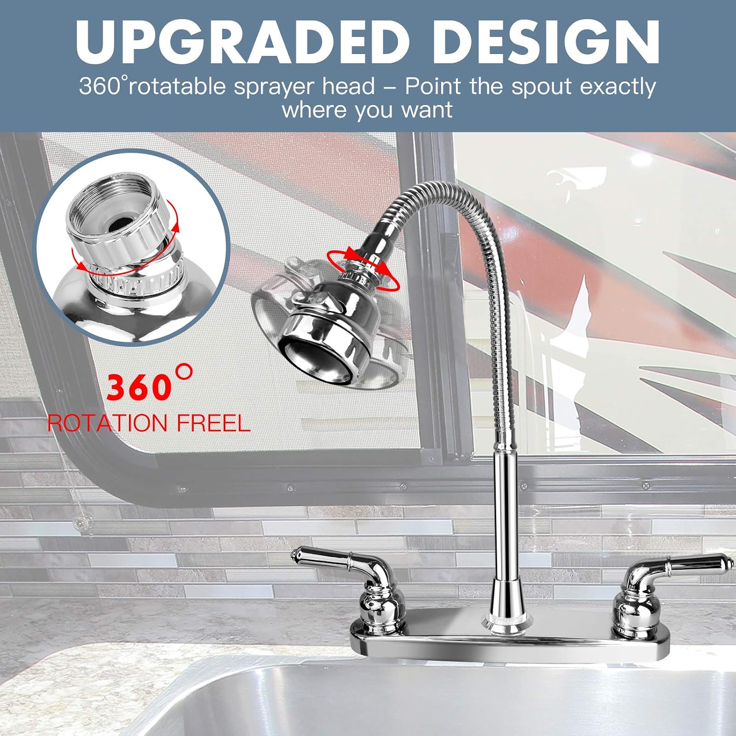 RV Kitchen Faucet,Camper RV Sink Faucets Kitchen Replacement,8 inch 2 Hole
