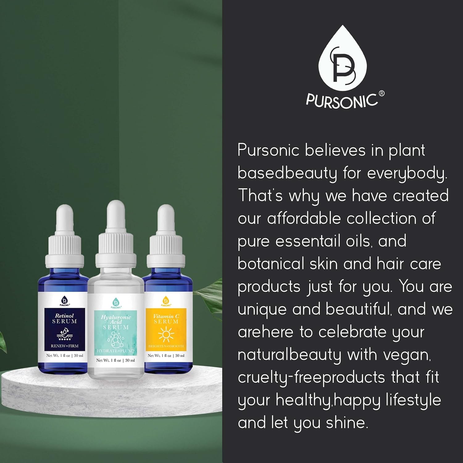 Pursonic Vitamin C Serum, 20% is a high potency Best Organic Anti-Aging Moisturizer Serum for Face, Neck & Décollete and Eye Treatment (3 fl. oz)