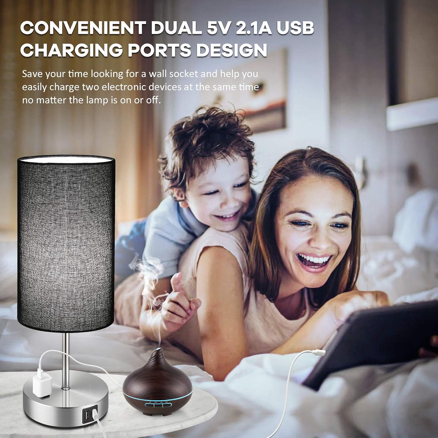 Set of 2 Touch Control Table Lamps with 2 USB Charging Ports&AC Outlet