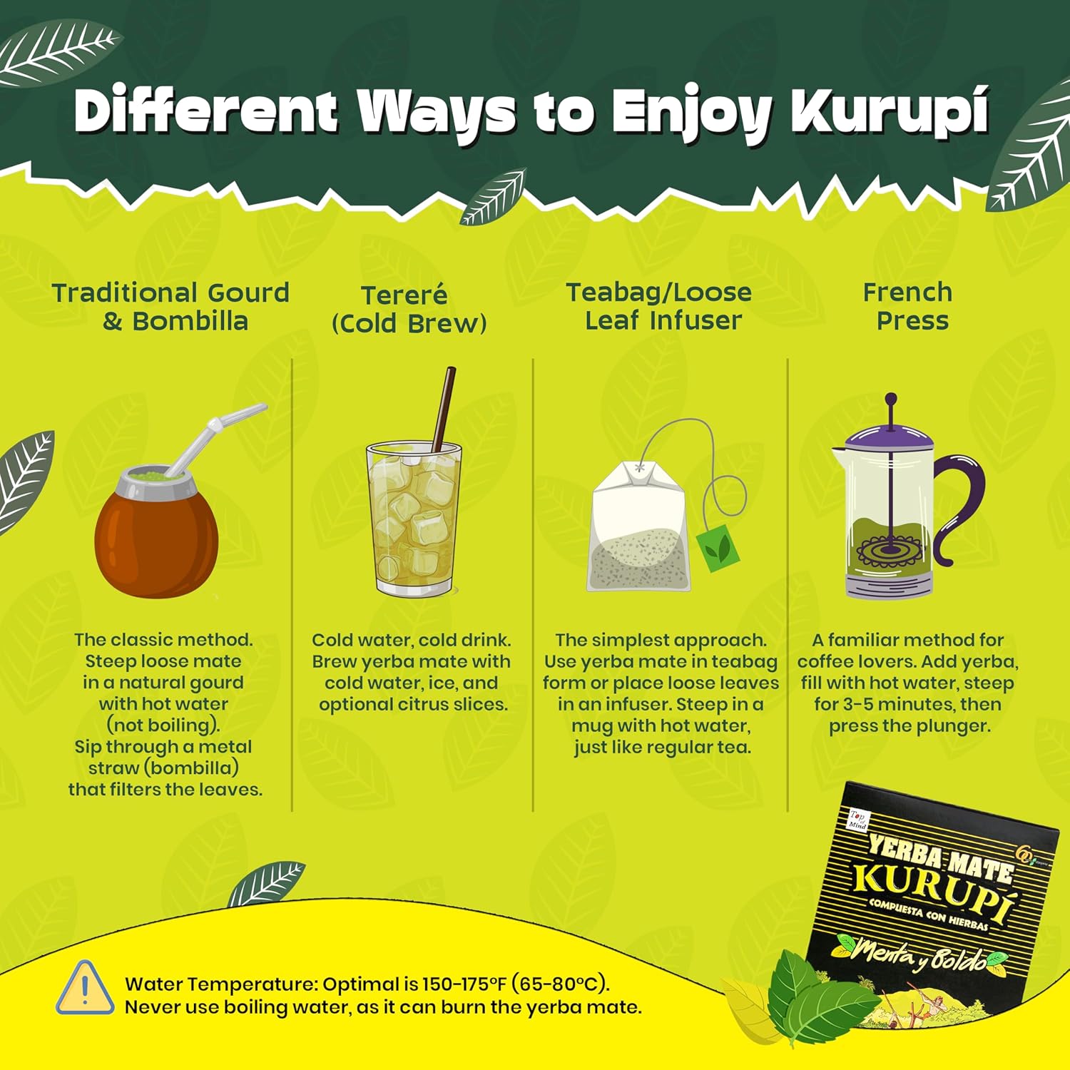 Kurupi Yerba Mate with Mint & Boldo 500 g (1.1 lb) | Paraguayan Herbal Loose Leaf Blend | Refreshing Natural Mate Tea with Mint & Boldo Leaves
