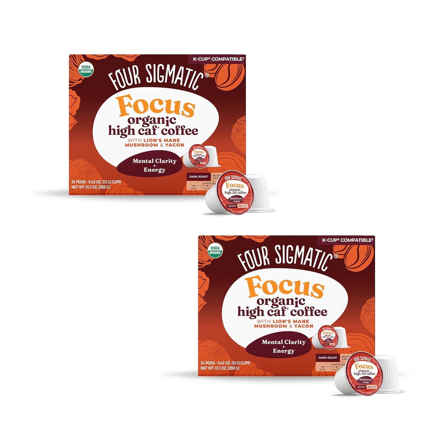 Four Sigmatic Mushroom Coffee K-Cups | Organic Dark Roast Coffee with Lion’s Mane Mushroom Powder & Yacon | Focus & Immune Support | Vegan & Keto