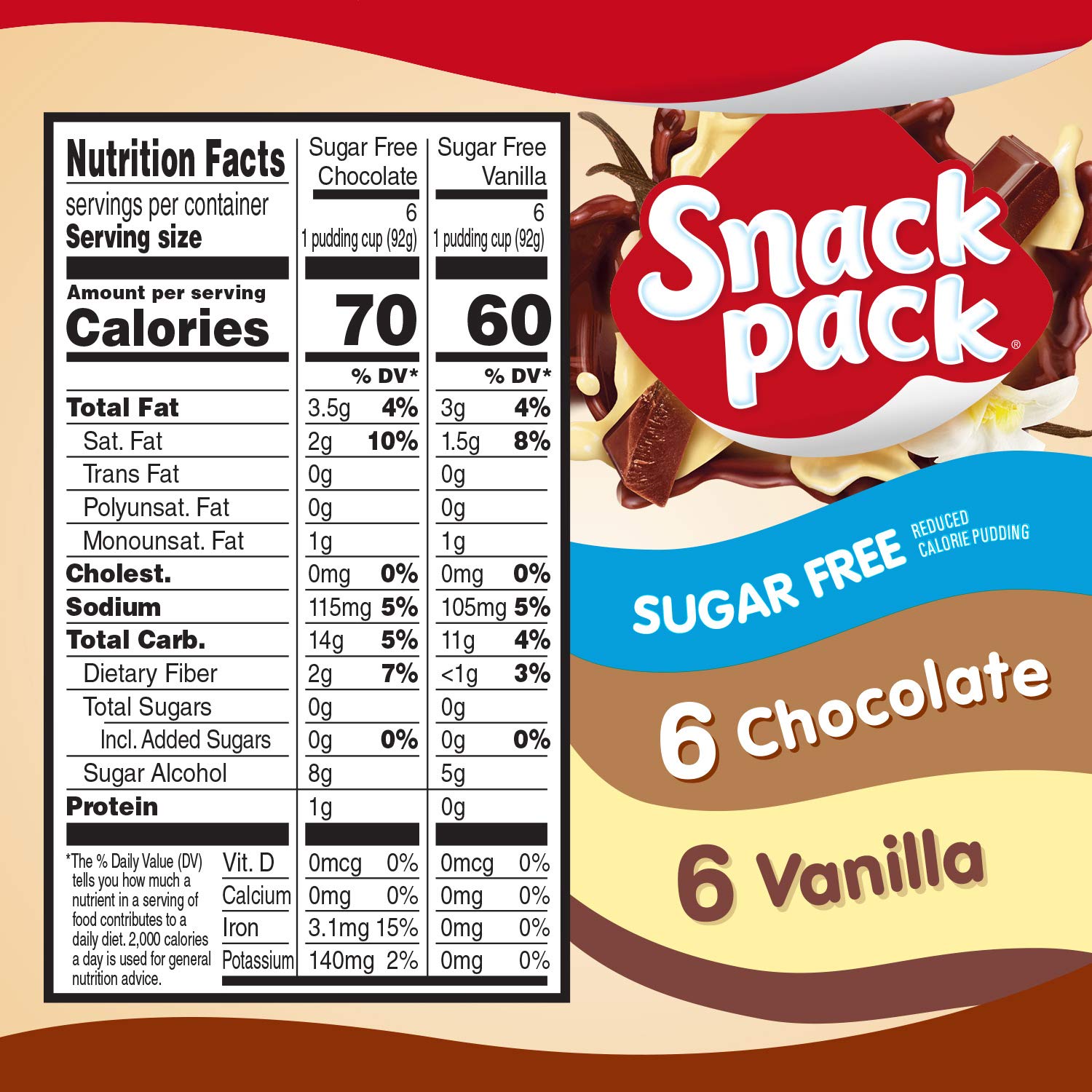 Snack Pack Zero Sugar Chocolate and Vanilla Pudding Cups, 3.25 oz., 12-ct