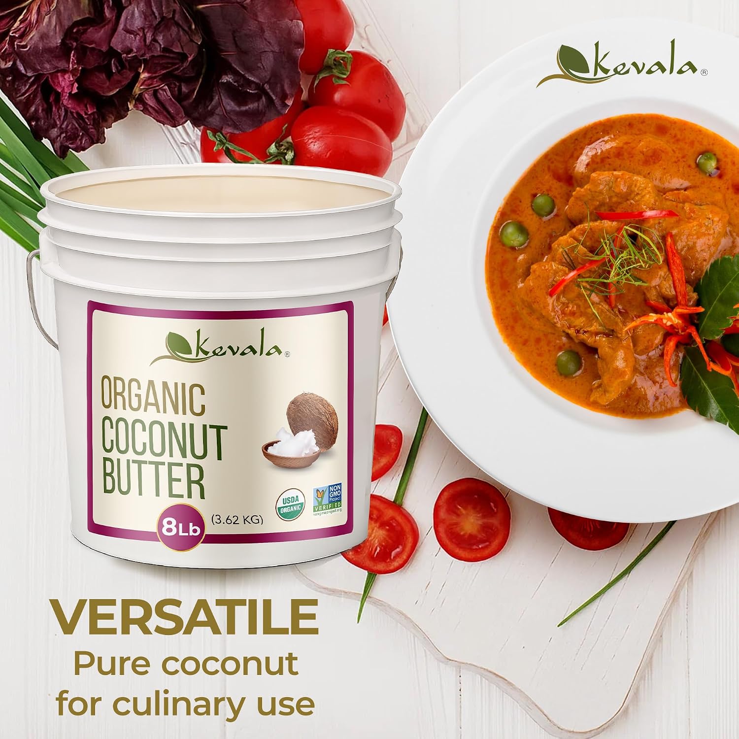 Kevala Organic Coconut Butter - 2 lb, Natural Plant Based Sandwich Spread | Coconut Cream for Cooking and Baking, Addition to Keto Snacks and Breakfast Ingredient, Dairy Free Organic Butter Spread